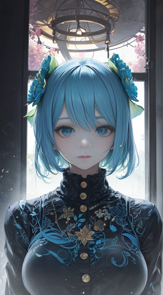 (tmasterpiece:1.1),(Best quality at best:1.1),(HighDynamicRange:1),ambient lights,hyper qualit,( Super detailed original image),(1个Giant Breast Girl, The upper part of the body),((harajuku fashion)),((flower with human eyes, flower eyes)),double contact,流体抽象Artistically的融合,Glitching,(Original illustration composition),(Limited color blending, 极简Artistically风格, 几何Artistically风格, butterflys, Artistically),underdressing