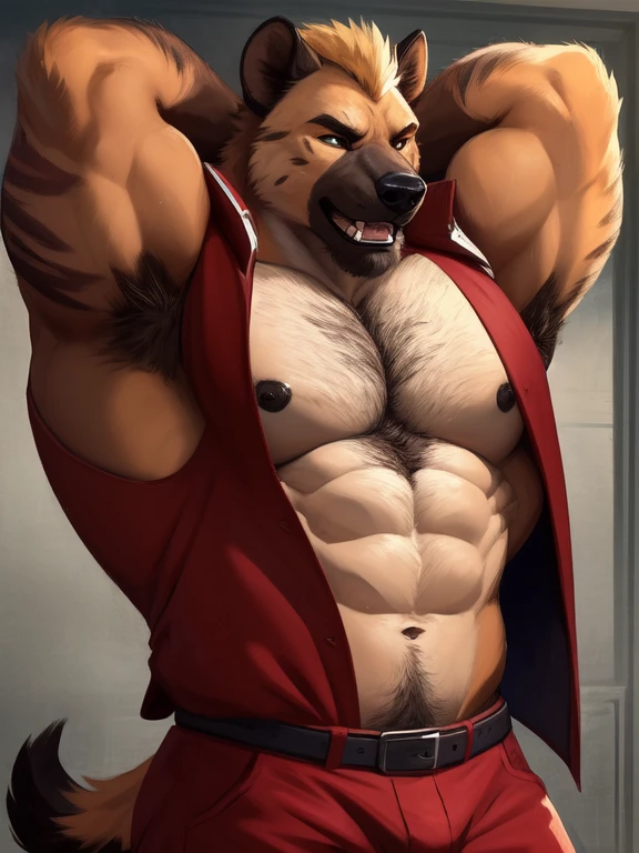 masterpiece, best quality, (hioshiru, tom bagshaw), male hyena, anthro, workout, perfect eyes, long eyelashes, (hyena), (sweaty face), (black hair), brown fur, BREAK (detailed background:1.3), (cinematic lighting), detailed ambient light, (detailed lighting), (ambient light on the body), , ((dark outlines)), [[by taran fiddler]], by dagasi, by Foxovh, (sharp focus), (masterpiece, 8k, 4k,raw photo, warm lighting, best quality, hi res, high resolution, high details, ultra realistic, absurd res