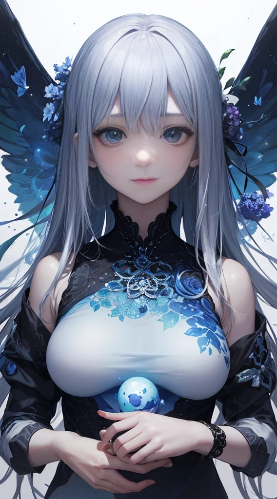 (tmasterpiece:1.1),(Best quality at best:1.1),(HighDynamicRange:1),ambient lights,hyper qualit,( Super detailed original image),(1个Giant Breast Girl, The upper part of the body),((harajuku fashion)),((flower with human eyes, flower eyes)),double contact,流体抽象Artistically的融合,Glitching,(Original illustration composition),(Limited color blending, 极简Artistically风格, 几何Artistically风格, butterflys, Artistically),underdressing