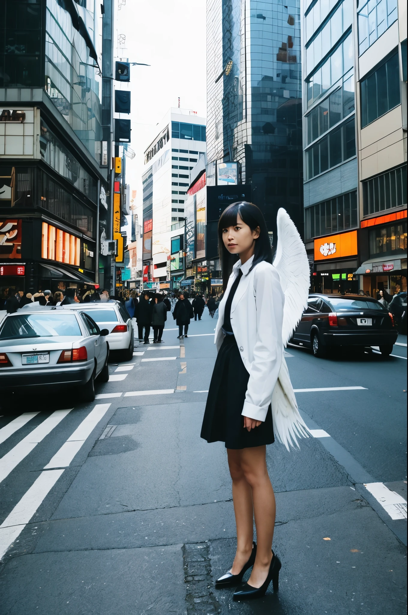 An angel standing in front of the old Shibuya Parco