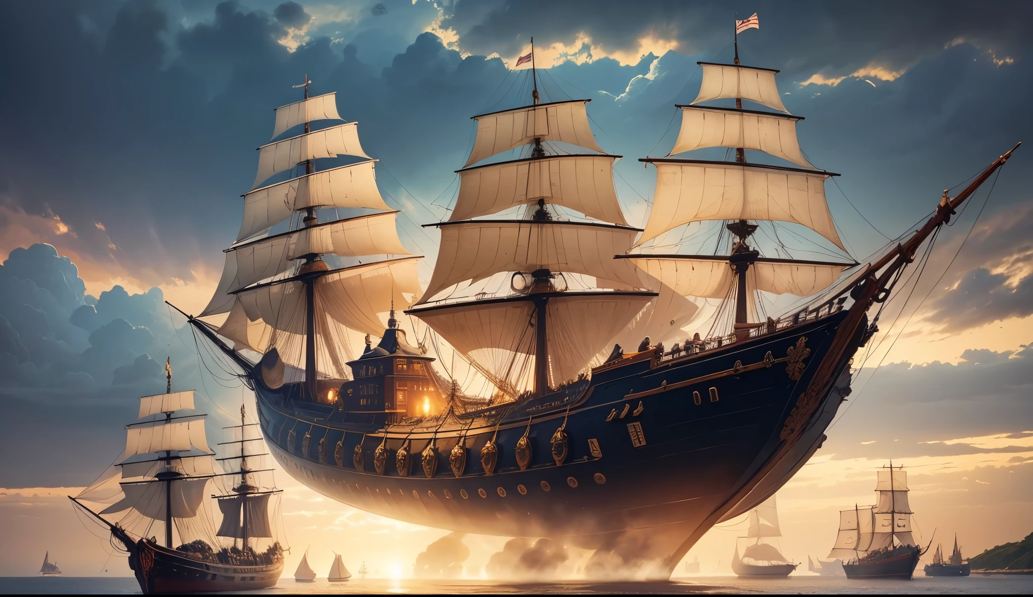 tmasterpiece, quality, Best quality at best, offcial art, Beautiful and beautiful:1.2, extremely detaile, (s fractal art:1.3) Western European medieval style port, Age of Discovery Medieval Port.Boats of various sizes docked at the shore，The distant ocean meets the sky, The medieval-style port scenery of the Age of Discovery is a picture full of history、culture、Picture scroll of natural and human elements.