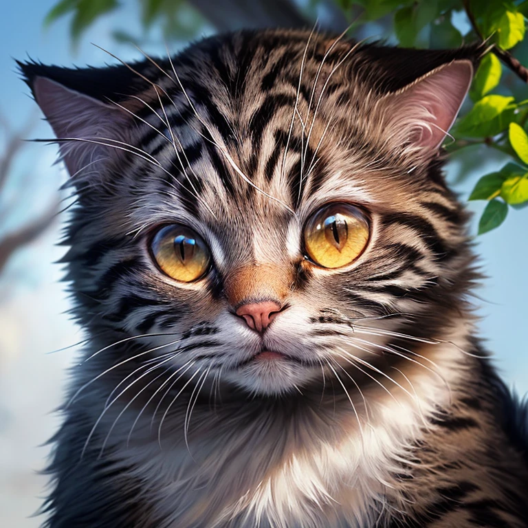 ((((master part))), best quality, Illustrations, belos detalhes brilham,
_cortar, Details of the cat's face clear to the camera, tree, lua,