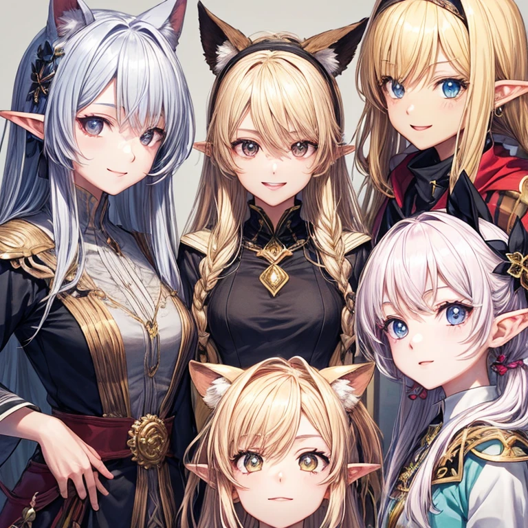 obra prima、qualidade superior、超A high resolution、Bishonen Modelo 2D、animesco、Adolescente、elvish ears、cabelos dourados、Os cabelos compridos、cavaleiro, lindos olhos vermelhos、The clothes are also pictured in detail、The eyes are depicted in detail、The face is depicted in detail、soio、sorriso suave、adornos de cabelo、animesco、illustratio
