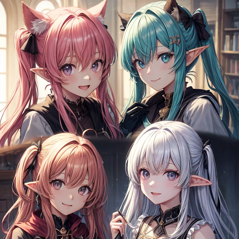 obra prima、qualidade superior、超A high resolution、Bishonen Modelo 2D、animesco、Adolescente、elvish ears、cabelos dourados、Os cabelos compridos、cavaleiro, lindos olhos vermelhos、The clothes are also pictured in detail、The eyes are depicted in detail、The face is depicted in detail、soio、sorriso suave、adornos de cabelo、animesco、illustratio