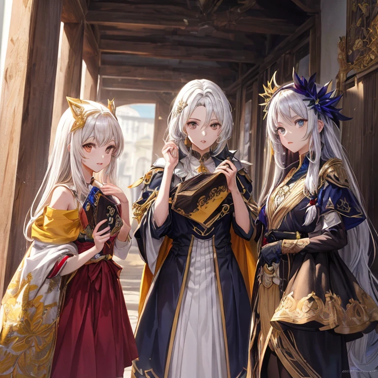 chies,one-girl,long white-blond hair,Blue pupils,hijabi sluty,Split Sister Dress,ssmile,Half open eyeeautiful skins,Glowing skin,Bigchest,moody light,and the sun was shining brightly,8k,hyper-detailing,tmasterpiece