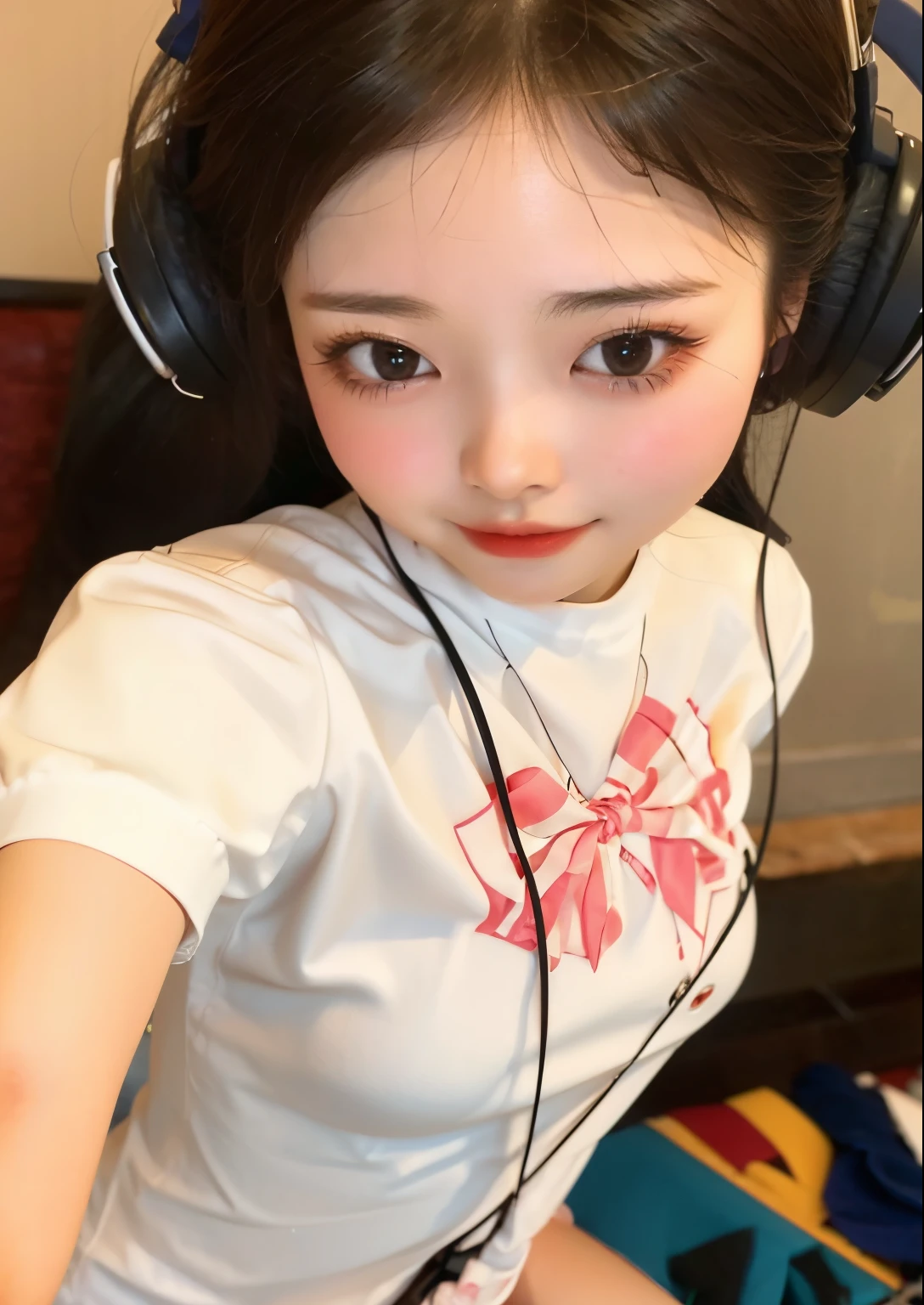 There's a young woman wearing headphones and a white shirt, jennie blackpink, tzuyu de duas vezes, wan adorable korean face, Heonhwa Choe, jossi do blackpink, Jisoo do Blackpink, Parque Roseanne do Blackpink, Jinyoung Canela, jisoo do blackpink, young adorable korean face, Parque Ji-min, com fones de ouvido, Sakimichan, fofo