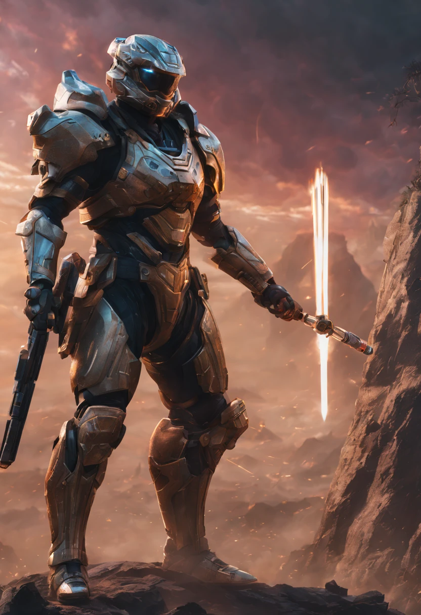 Explosive Combat: Immerse your viewers in the heart-pounding chaos,Call of Duty mobile, with a 4K featuring intense battlefield, explosions and soldiers in action.Special Ops 3 - Air Brush,shinobitech , (masterpiece:1.2),(best quality:1.2),sharp focus,(8k), (4k),HDR, CG, fantasy, extremely detailed, intricate, illustration,absurdres,(photorealistic face:1.2), hyper detailed, (perfect face),soft lighting,highres,tonemapping,sci-fi,Science Technology, future,intricate,sharp focus,semi-realistic,multiple colorful,outside the space ,1boy, unstoppable legends king has return from the awakening ,a god king paladin warrior wearing a futuristic cosmic galaxy mobile armorsuit that has been covered with the galaxy cosmic color and black hole halo with helmet and cloak combine with military cyborg technology combine with warframe and medieval ,Godzilla dragon Soul wave coming out from the armorsuit ,standing in front of the forgotten castle Kingdom that has been in the galactic universe,(full body),full body shot,detailed hand,, night universe time,wields a very long katana that combines a lightsaber with a black hole that can change into a variety of weapons