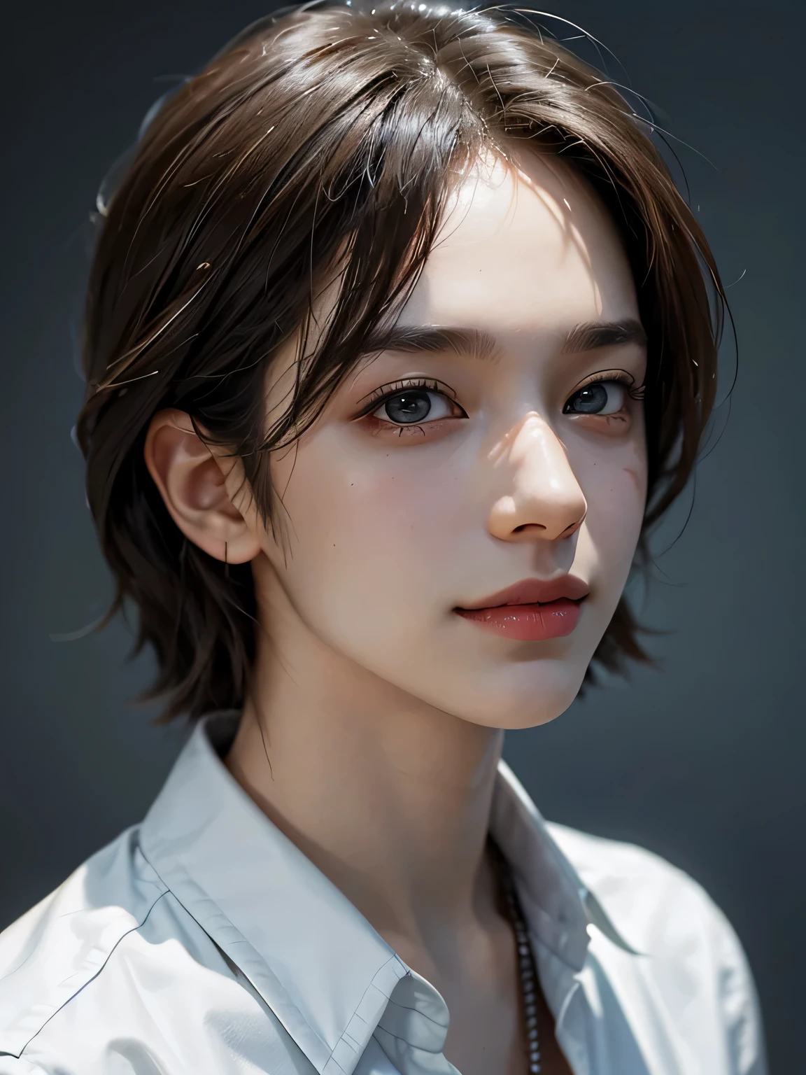 1 boy, 17 yr old, teenaged, Light-brown hair, azure blue big eyes, Solo Focus Facial Treatment for Teens, white shirt, a handsome, Smiling, Realistic, The dynamic pose is realistic, Detailed and correct facial structure, Leon S. Kennedy, a handsome, Extremely detailed, Dynamic Angle, cowboyshot, The Most Beautiful Shape, elegant, bright colours, romanticism, James Jean, roby dwi antono, by Ross Tran, francis bacon, michal mraz, adrian ghenie, petra cortright, gerhard richter, takato yamamoto, ashley wood, atmospheric