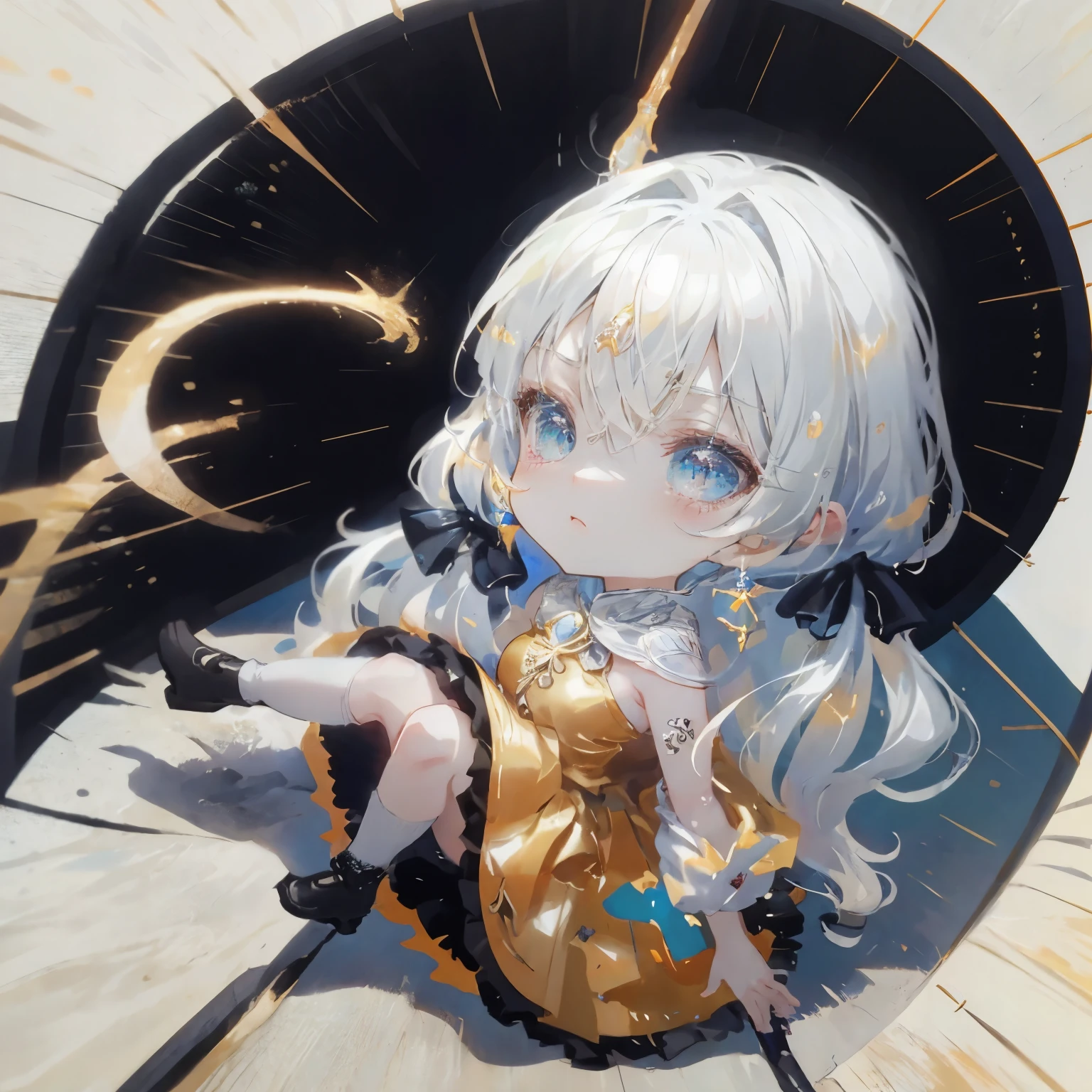 Anime girl with black hair,Has gray eyes,Put on a white coat,No socks chibi girl, Anime girl in white dress, Anime cute art style, Curvy little loli, Chibi Art, chibiStyle, loli in dress, small loli girl, jpn《Chiibi》 Anime manga girl, Watercolor Nendoroid, author：Golden flame, style of anime