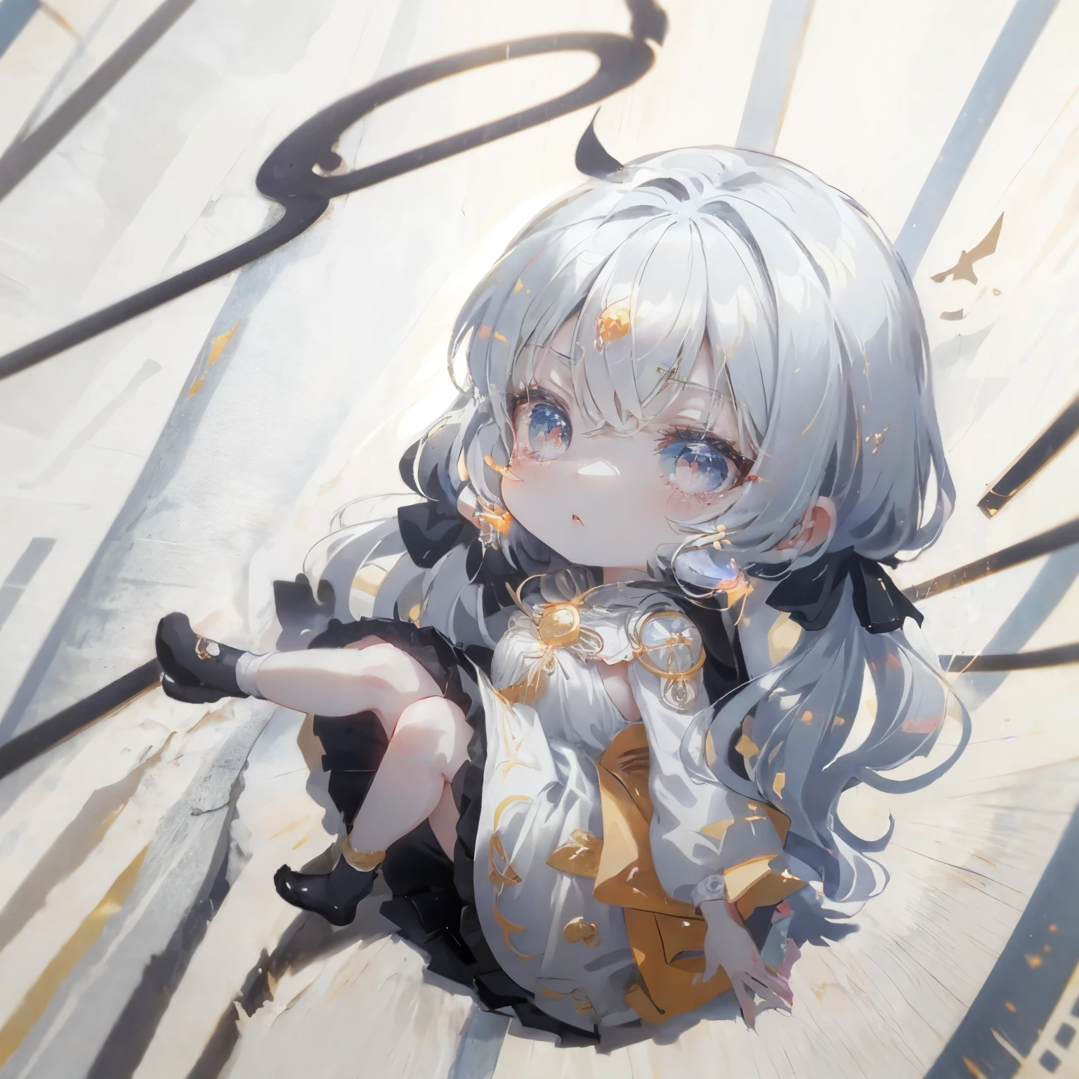 Anime girl with black hair,Has gray eyes,Put on a white coat,No socks chibi girl, Anime girl in white dress, Anime cute art style, Curvy little loli, Chibi Art, chibiStyle, loli in dress, small loli girl, jpn《Chiibi》 Anime manga girl, Watercolor Nendoroid, author：Golden flame, style of anime