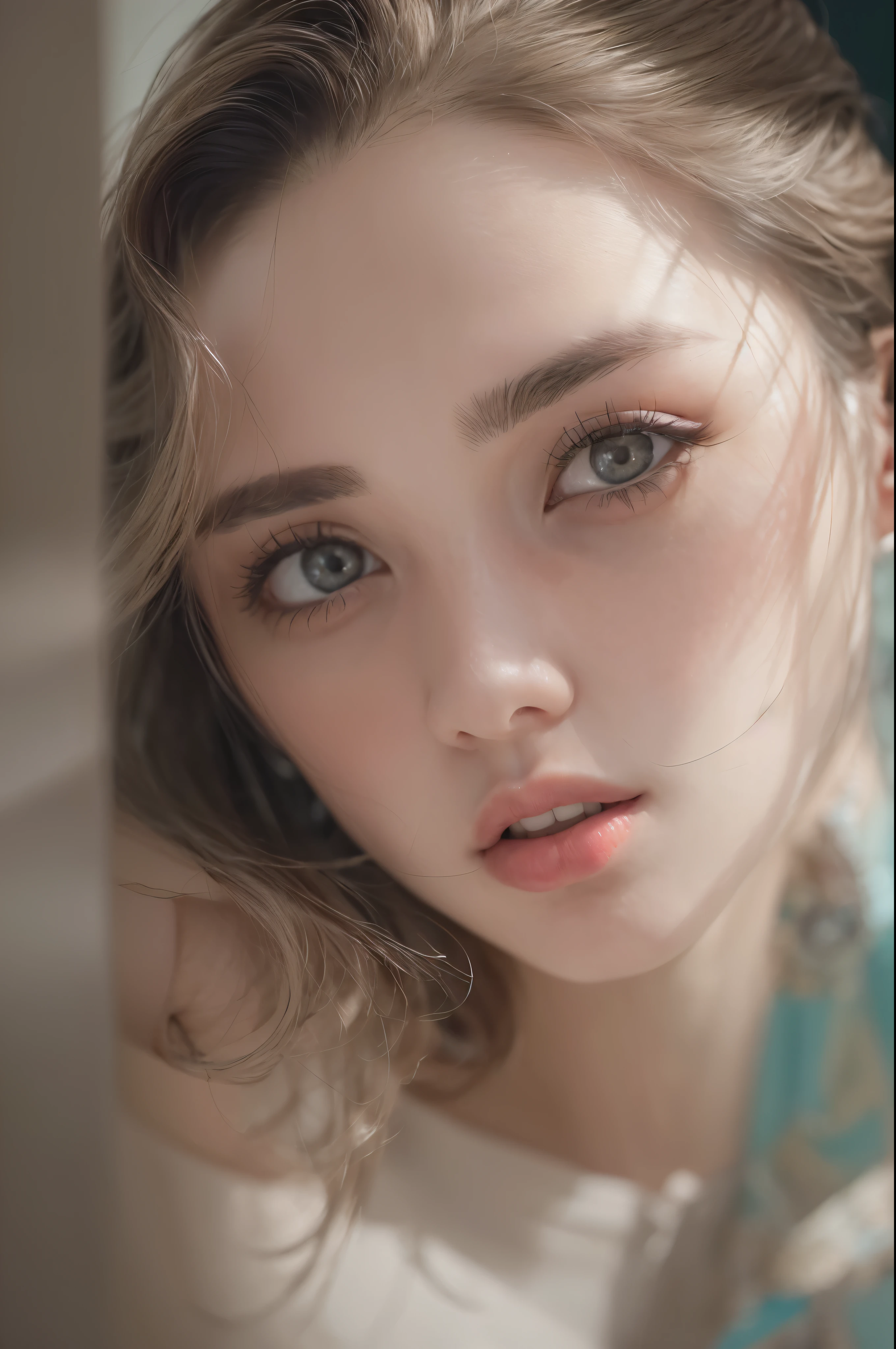 (Raw photo, Best Quality), (Realistic, Photorealsitic:1.3), masutepiece, extremely delicate and beautiful, Extremely detailed, nffsw, Unity, 8K, amazing, finely detail, Ultra-detailed, hight resolution, absurderes, Soft light, (Black hair, Short hair, Curly hair, hair messy, Bangor Tiful Detail Girl, Detailed fingers, extremely detailed eye and face, beautiful detailed nose, Beautiful detailed eyes, (Light on Face), Looking at Viewer, (Closed mouth:1.2), 1girl in, Cute, 年轻, Mature Face, pale skin, (Half body:1.3, sittingium'breastsout), Realistic face, Realistic body, beautiful detailed thigh, (ulzzang -6500-v1.1:0.6), Black shirt, (Semi-smile:1.3),cowboy shot