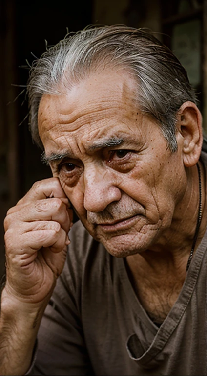 A wise old man crying