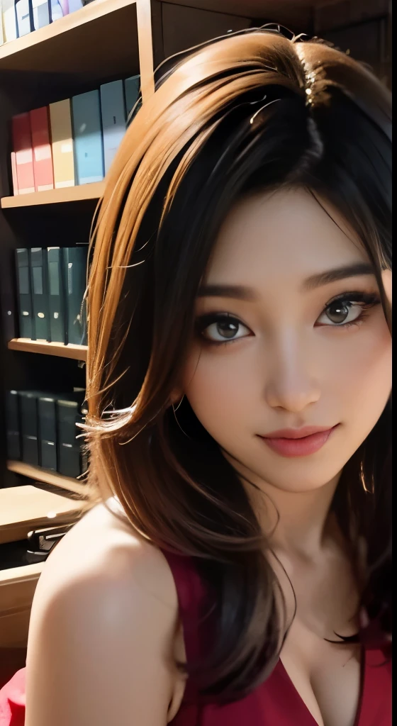 、(Cinematic Digital Artwork: 1.3), High quality, masutepiece, of the highest quality, Super Detail, Illustration, [4K Digital Art]、 lndswgnr, (Sharp Focus: 1.5), (Moody lighting:1.2), depth of fields, Bokeh, 4K 、High resolution, ultra-detailliert, the Extremely Detailed CG Unity 8K Wallpapers, Realistic, Photorealsitic, Raw photo, 美しいA detailed face, pale skin, realistic glistening skin, Detailed Cloth Texture, detailed hair texture, Perfect body, Beautiful face, acurate, Anatomically correct, Highly detailed face, Eye and skin texture, Natural neck length, (beautiful eyes beautiful hands), (Glossy skin:1.2), thin legs, Thin feet, Detailed people、A detailed face、细致背景、 

POV, Wall Don、
Dramatic makeup、makeup、pi　lip stick、eye make up、mascara、eye liner、eye shadow、Rainbow color contact special skirt、tight shirt and pencil、pin heels、woman with a bewitching smile)), blured background、Short hair, Detailed face, High quality, High resolution、atlibrary、atlibrary員の女性、美丽的面容、((国立atlibrary、Large bookshelf、Between the narrow bookshelves、stand between bookshelves、Photo up to toe、POV,))、In the dimly lit chamber、A small light shines in、grayscale tone、Shy face、embarrassed from、