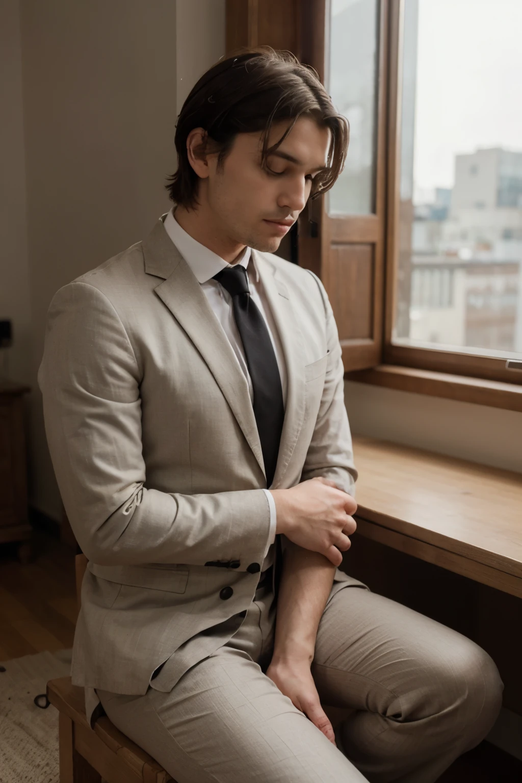 il y a un homme ,homme, brun baux chevaeux court en costume et cravate, qui anime une video, regarde en face, meditative pose, Photo de profil professionnelle, mains de bénédiction, Maxime Chirkov, pose suave et calme, Mains croiser, Closed hands, animation,bagrond font vert, in a business suit, avec bagrond font vert
