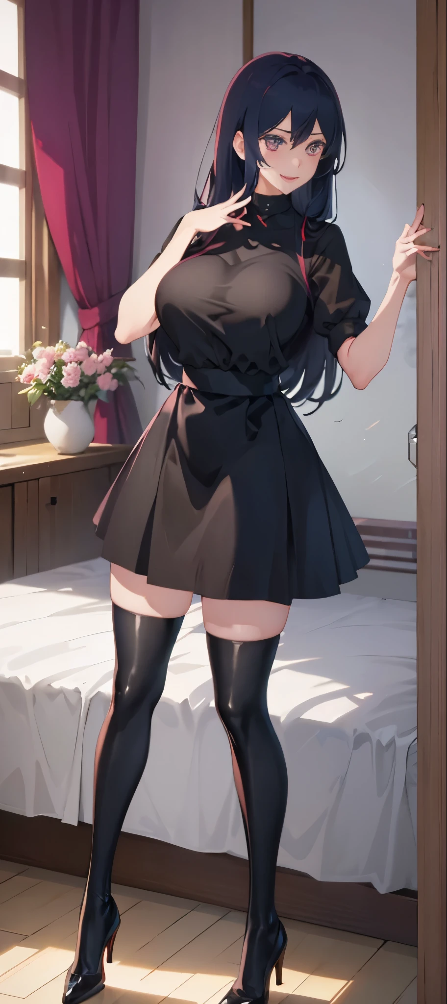 Sexy beatiful Black socks , maids , tall legs , big breasts , large thigs , smile , ultra detailed eyes