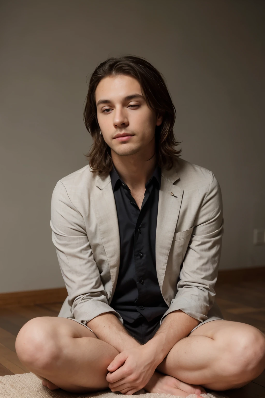 il y a un homme ,homme, homme brun baux ,chevaeux court en costume et cravate, qui anime une video, regarde en face, meditative pose, Photo de profil professionnelle, mains de bénédiction, Maxime Chirkov, pose suave et calme, Mains croiser, Closed hands, animation,bagrond font vert, in a business suit, avec bagrond font vert