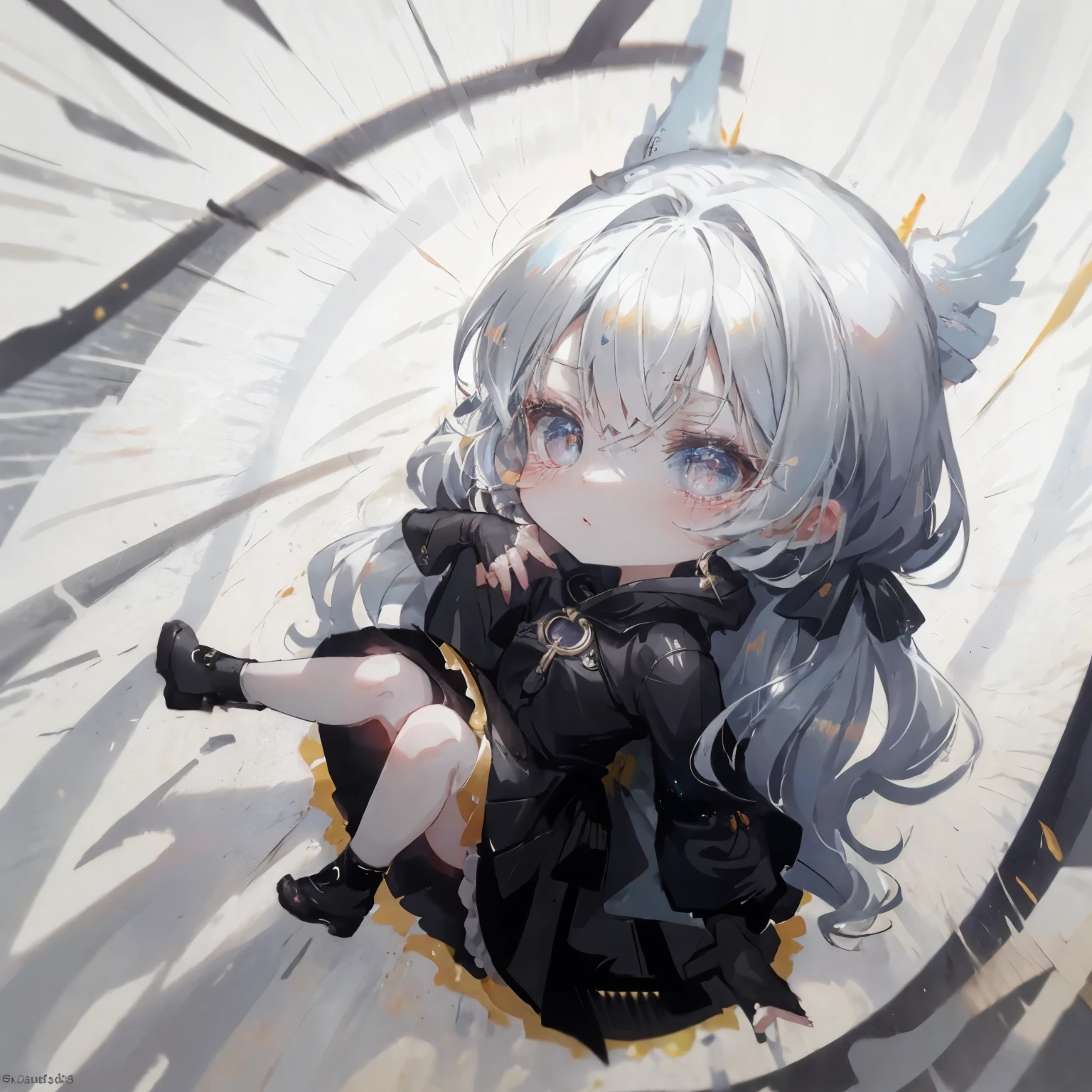 Anime girl with black hair,Has gray eyes,Put on a white coat,No socks chibi girl, Anime girl wearing black skirt, Anime cute art style, Curvy little loli, Chibi Art, chibiStyle, loli in dress, small loli girl, jpn《Chiibi》 Anime manga girl, Watercolor Nendoroid, author:Golden flame, style of anime