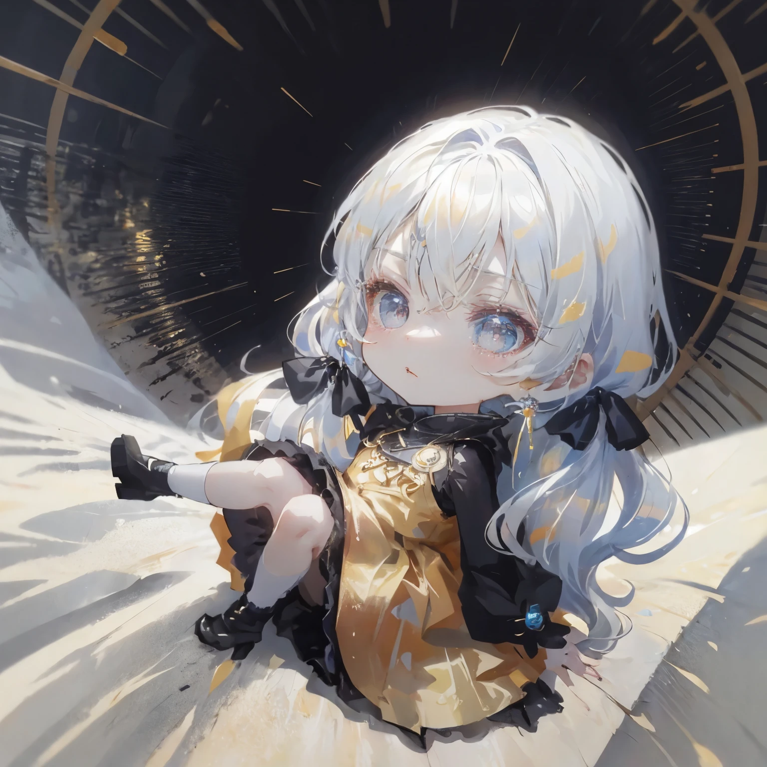 Anime girl with black hair,Has gray eyes,Put on a white coat,No socks chibi girl, Anime girl in white skirt, Anime cute art style, Curvy little loli, Chibi Art, chibiStyle, loli in dress, small loli girl, jpn《Chiibi》 Anime manga girl, Watercolor Nendoroid, author:Golden flame, style of anime
