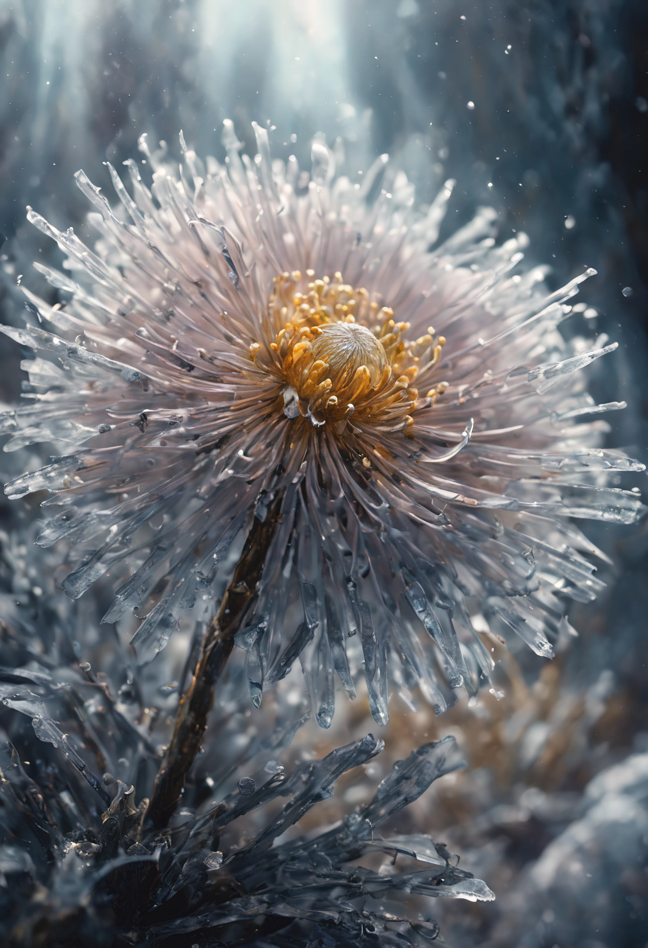 (((intricate detail:1.4))), (((extremely insane detail:1.4))),(((highest quality:1.3))), (((Soft colors 4k highly detailed digital art:1.3))). | Close up of delicate magical pollen in the cold icy wind, as magical pollen emits arcane lightning, each pollen detailed and rendered with a masterful gouache technique,surrounded by mysterious atmosphere of light and shadow art, shard everywhere, great environment, subtly illuminate,fantasy art behance,surreal, its beauty and strength captured,It gives a majestic aura.