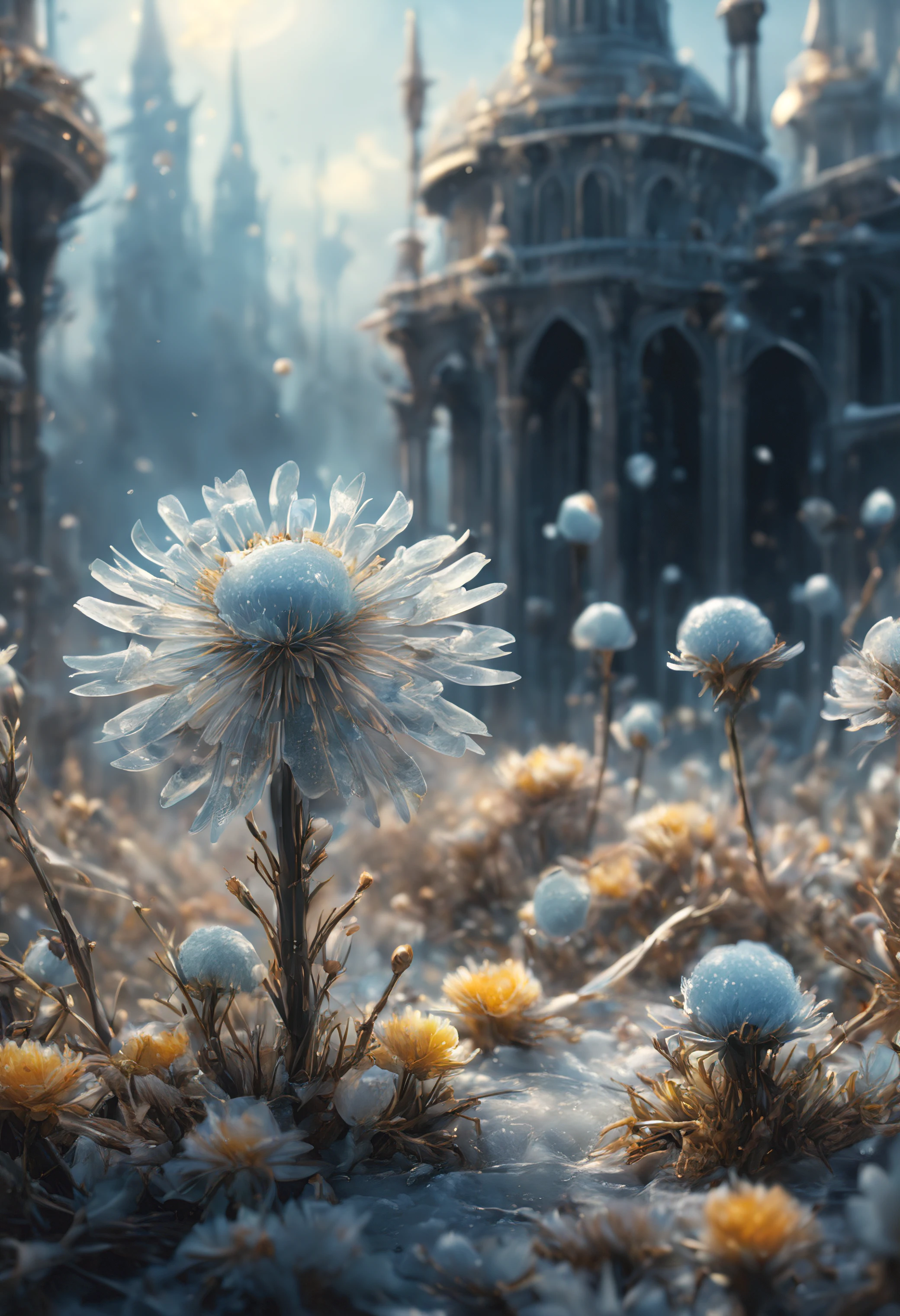 (((intricate detail:1.4))), (((extremely insane detail:1.4))),(((highest quality:1.3))), (((Soft colors 4k highly detailed digital art:1.3))). | Close up of delicate magical pollen in the cold icy wind, as magical pollen emits arcane lightning, each pollen detailed and rendered with a masterful gouache technique,surrounded by mysterious atmosphere of light and shadow art, shard everywhere, great environment, subtly illuminate,fantasy art behance,surreal, its beauty and strength captured,It gives a majestic aura.