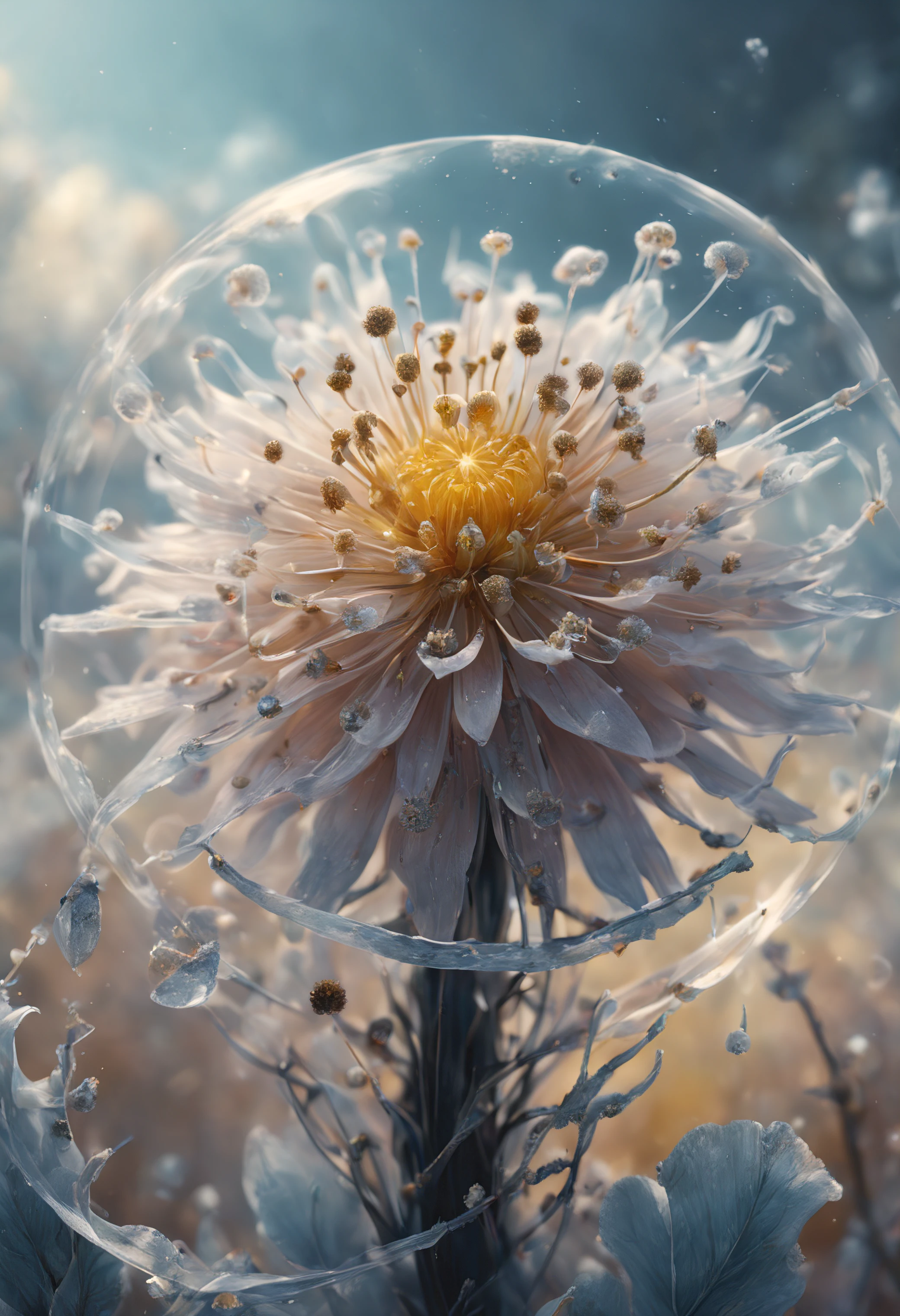 (((intricate detail:1.4))), (((extremely insane detail:1.4))),(((highest quality:1.3))), (((Soft colors 4k highly detailed digital art:1.3))). | Close up of delicate magical pollen in the cold icy wind, as magical pollen emits arcane lightning, each pollen detailed and rendered with a masterful gouache technique,surrounded by mysterious atmosphere of light and shadow art, shard everywhere, great environment, subtly illuminate,fantasy art behance,surreal, its beauty and strength captured,It gives a majestic aura.