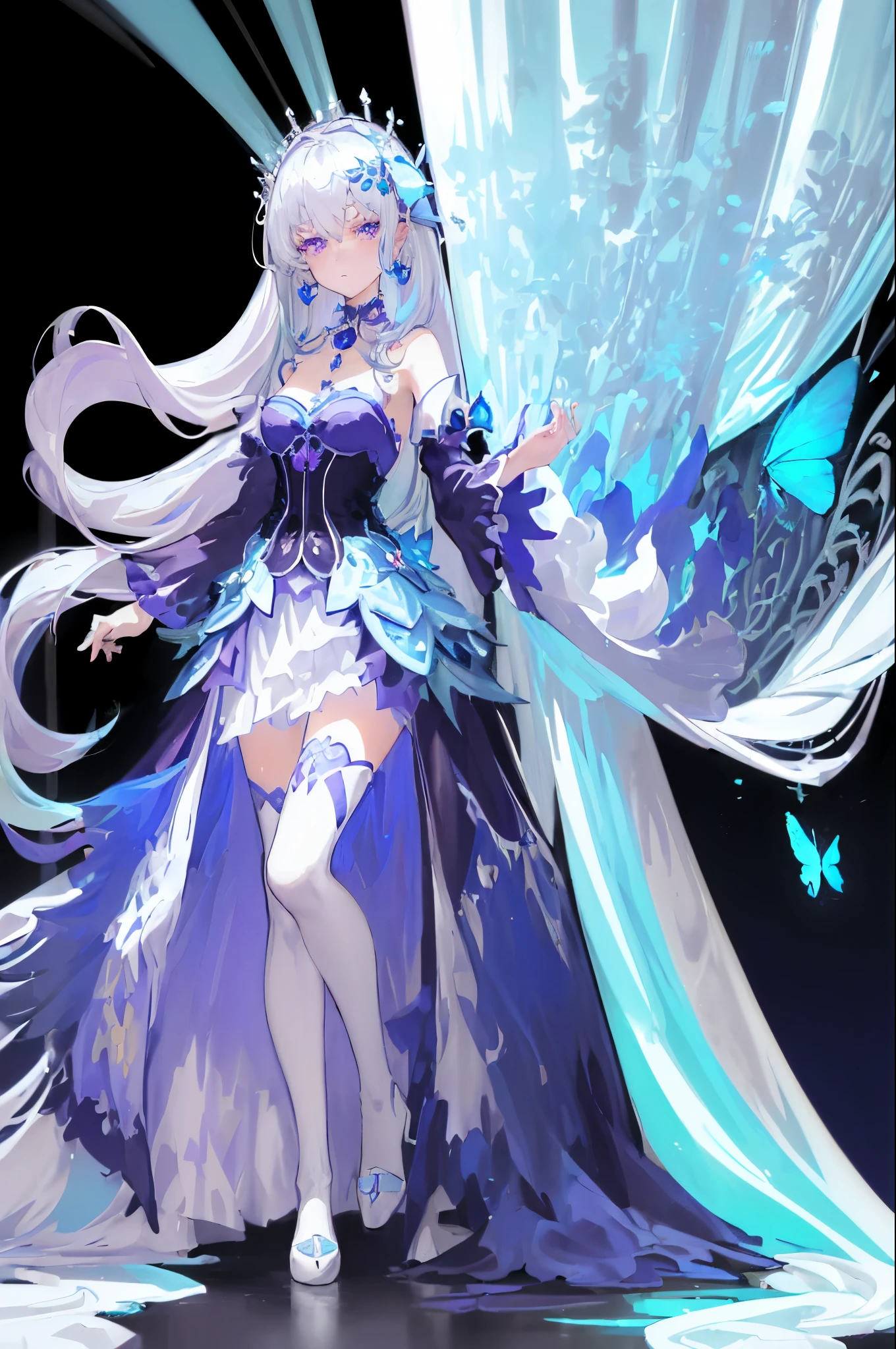 ((anime art style)),(masutepiece),(Best Quality), (Super Detail),((Very delicate and beautiful)),Focus on character,Dynamic Angle,Looking at Viewer,((Solo)),Standing,((Full body)),((one fairy tale princess in gorgeous ballgown with voluminous skirt)),Detailed face and eyes,(fairy wings),Eyes Like Gems,((Very Long voluminous Hair)),gorgeous embroidery and lace,See-through,ornate ruffles,(Gorgeous jewelry ornaments),luxury hair ornament,luxury tiara with jewels,(huge-breasted,Long breasts),(plein air,fairy tale forest),fairy tale atmosphere,Full body,(((jeweled gorgeous ball gown with voluminous skirt))),