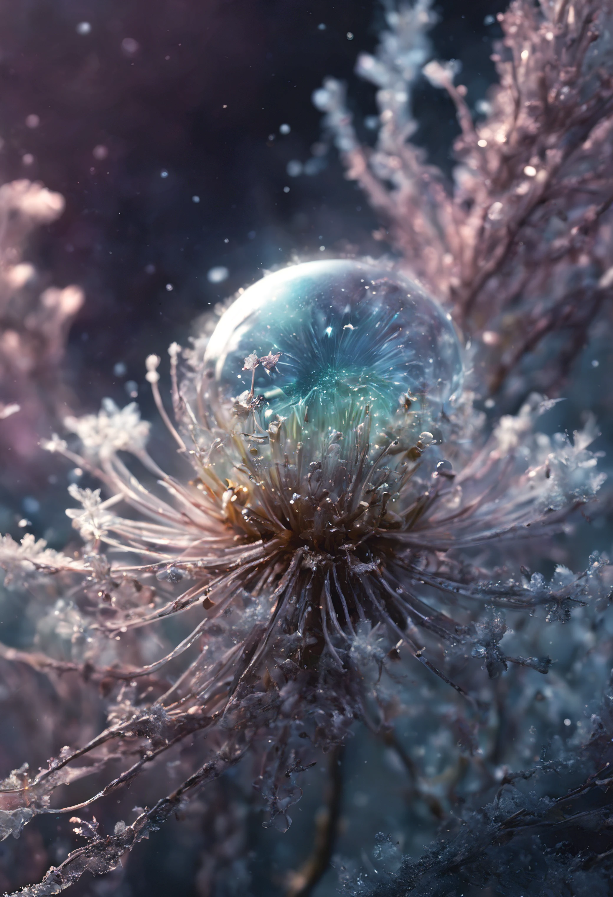 (((intricate detail:1.4))), (((extremely insane detail:1.4))),(((highest quality:1.3))), (((Soft colors 4k highly detailed digital art:1.3))). | Close up of delicate magical pollen in the cold icy wind, as magical pollen emits arcane lightning, each pollen detailed and rendered with a masterful gouache technique,surrounded by mysterious atmosphere of light and shadow art, shard everywhere, great environment, subtly illuminate,fantasy art behance,surreal, its beauty and strength captured,It gives a majestic aura.