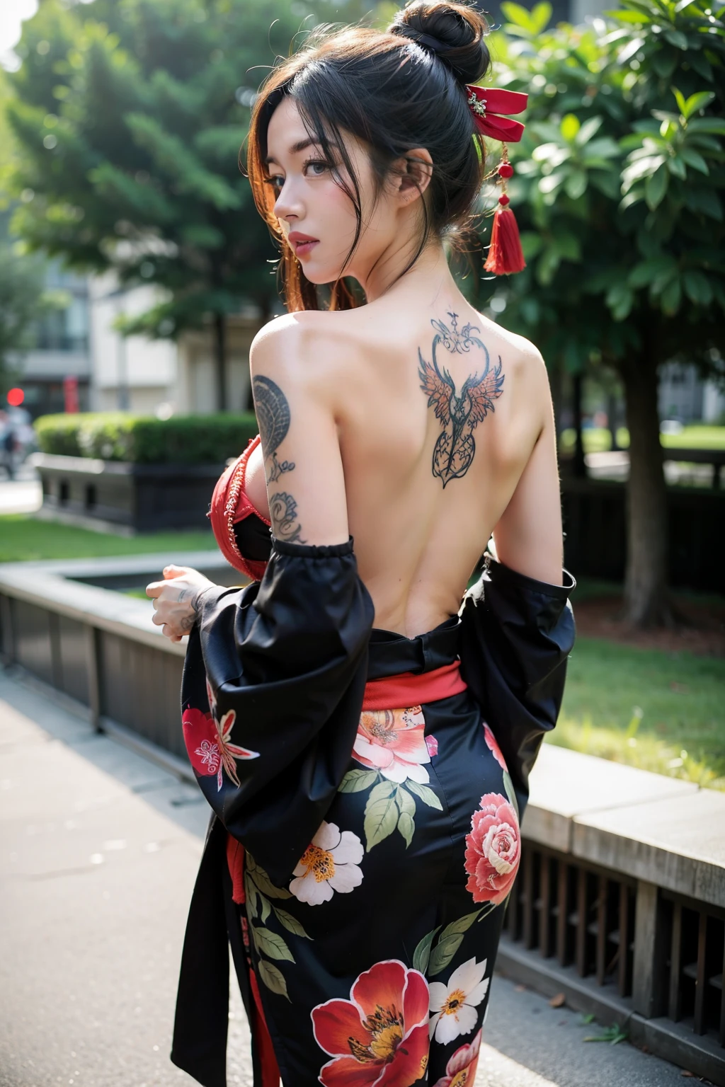 1girl in, Beautiful Girl (30 years old), A MILF, Cute smile (Delight the tooth smile), Beautiful face, Blue eyes, Long hair, Pink hair: 1.2, Long hair, Bangs, Flower hair ornament, hair pin, Hair bun, off shoulders, Bare shoulders, (A half body), Look at viewers, (japanese kimono, open chest Kimono), Huge breasts:1.1, Perfect huge breasts, Highest Quality, Ultra-detailed, Hyper Detail Face, Detailed face: 1.2, Round breasts, Irezmi tattoo style, Chest Tattoo, Tattoo on NSFW. vaginal , More women than men,from behind、Face to face, cum in , Sweat, Silly,(Vulgarity), cum shots、Colossal tits、Chest rubbing、pubick hair、Pushed down、Energetically in and out、supright straddle、 a pixie cut、Policewoman opens her legs in a shopping street、Woman spreading her crotch in a shopping street、Policewoman spreads her legs、A policewoman masturbates、Insert into hidden part、There is a woman in a police uniform、massive crowd、cum shots、a large amount of sperm hides、Inserting a foreign object into a hidden part