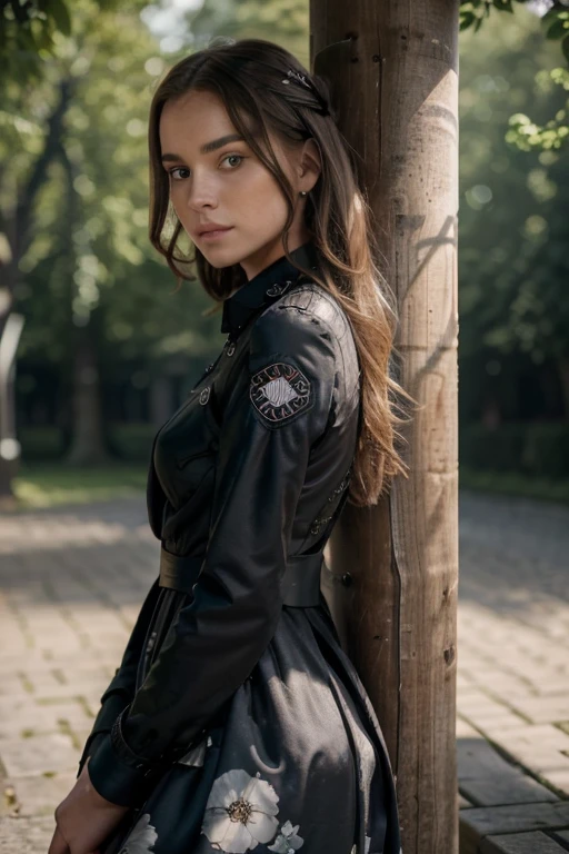 ((best quality, 8K, Meisterwerk: 1.3)), 1girls, slender beauty: 1.3, (Lange Haare: 1.2), Floral Dress, lange Beine: 1.1, Superfeines Gesicht, Feine Augen, Doppelte Augenlider, im Freien, nike pro