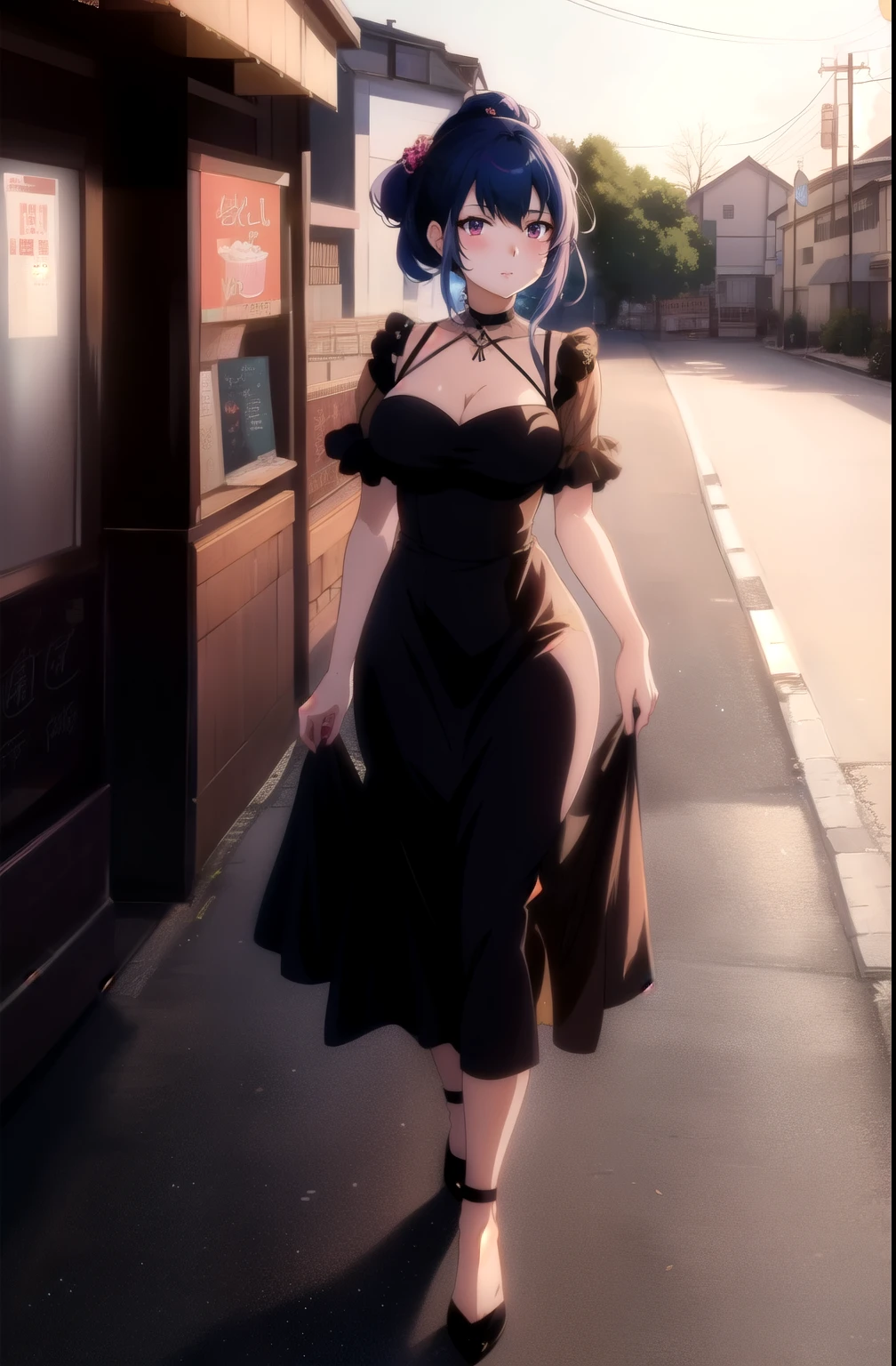 Anime girl in a short dress walks down the street, anime girl in black dress, Anime style 4 k, in dress, Anime style. 8K, cute anime waifu in a nice dress, best anime 4k konachan wallpaper, artwork in the style of guweiz, Anime Art Wallpapers 8K, 4k anime wallpaper
