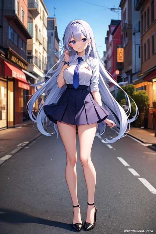 Create the same image of a single beautiful anime girl of 2 with white skin and aqua blue hair color with blue eyes with a white miniskirt all flirtatious showing sensual poses with underwear in the city of Buenos Aires.