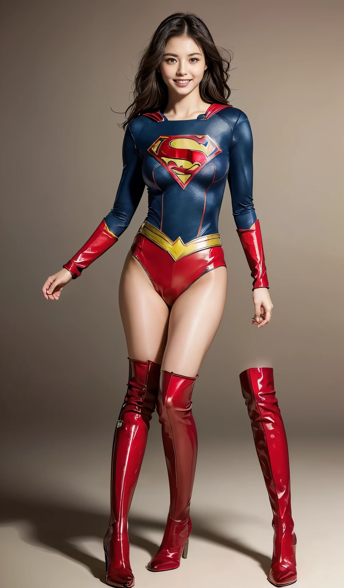 Are sleeping、lying back on、(((Wear black tights on your beautiful legs.)))、(((Grow legs、tall、Legally express the beauty of your smile)))、((((Make the most of the original image)))、(((Supergirl Costume)))、(((beautiful hairl)))、(((Suffering)))、(((Feet must necessarily be worn with black tights)))、(((You need to wear red boots)))、((Top image quality、8K))、((top-quality、8K、masterpiece:1.3))、(((Keep Background )))、Crisp focus:1.2、Beautiful woman with perfect body shape:1.4、Slender Abs:1.2、a wet body:1.5、Highly detailed facial and skin texture、8K