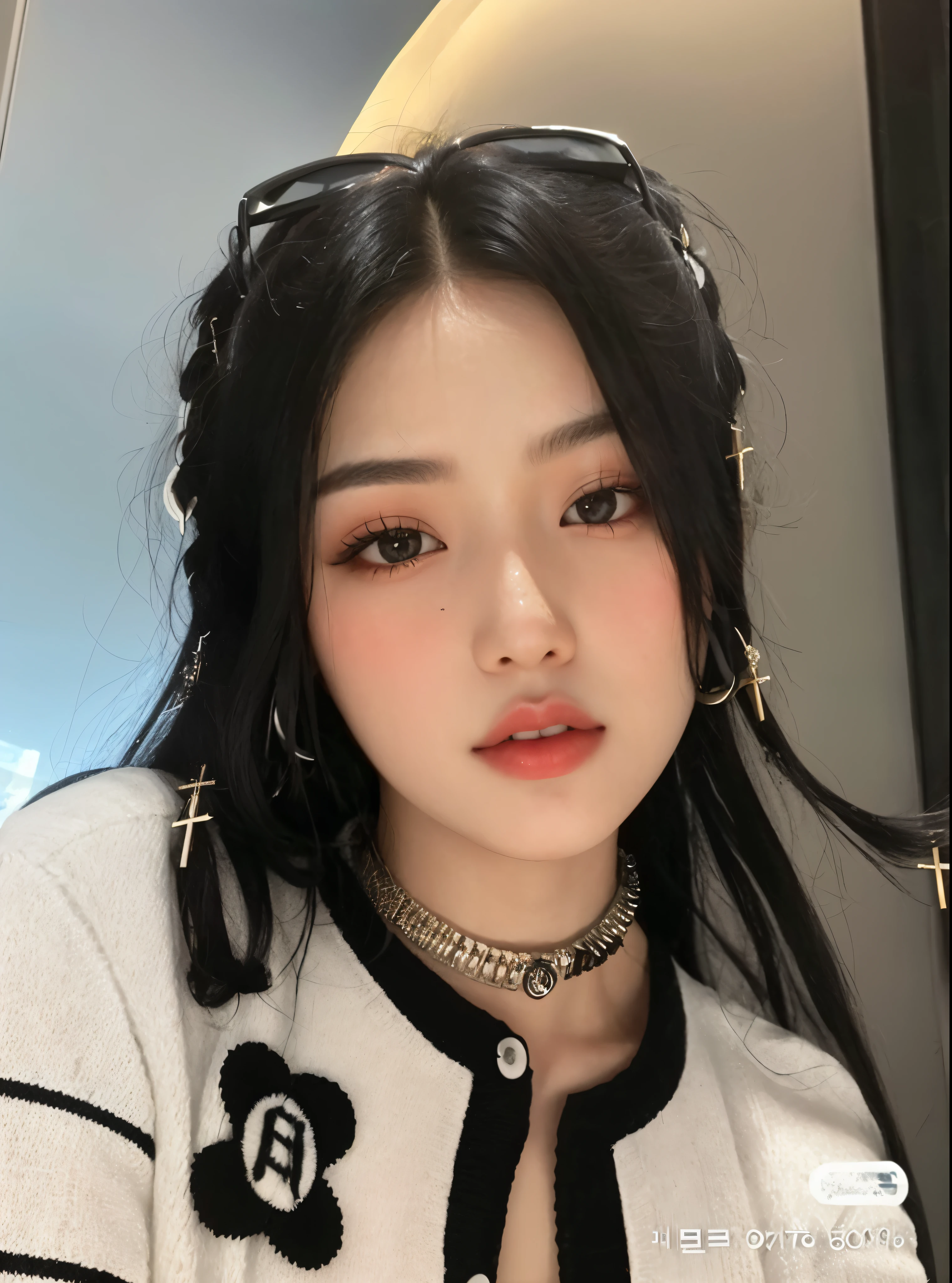 um close up de uma mulher com um cabelo preto e uma camisola branca, cruel korean goth girl, Ulzzang, coreana, maquiagem sul-coreana popular, maquiagem coreana popular, young adorable korean face, Mulher sul-coreana bonita, korean face features, linda mulher coreana jovem, wan adorable korean face, south east asian with round face, mulher coreana jovem bonita