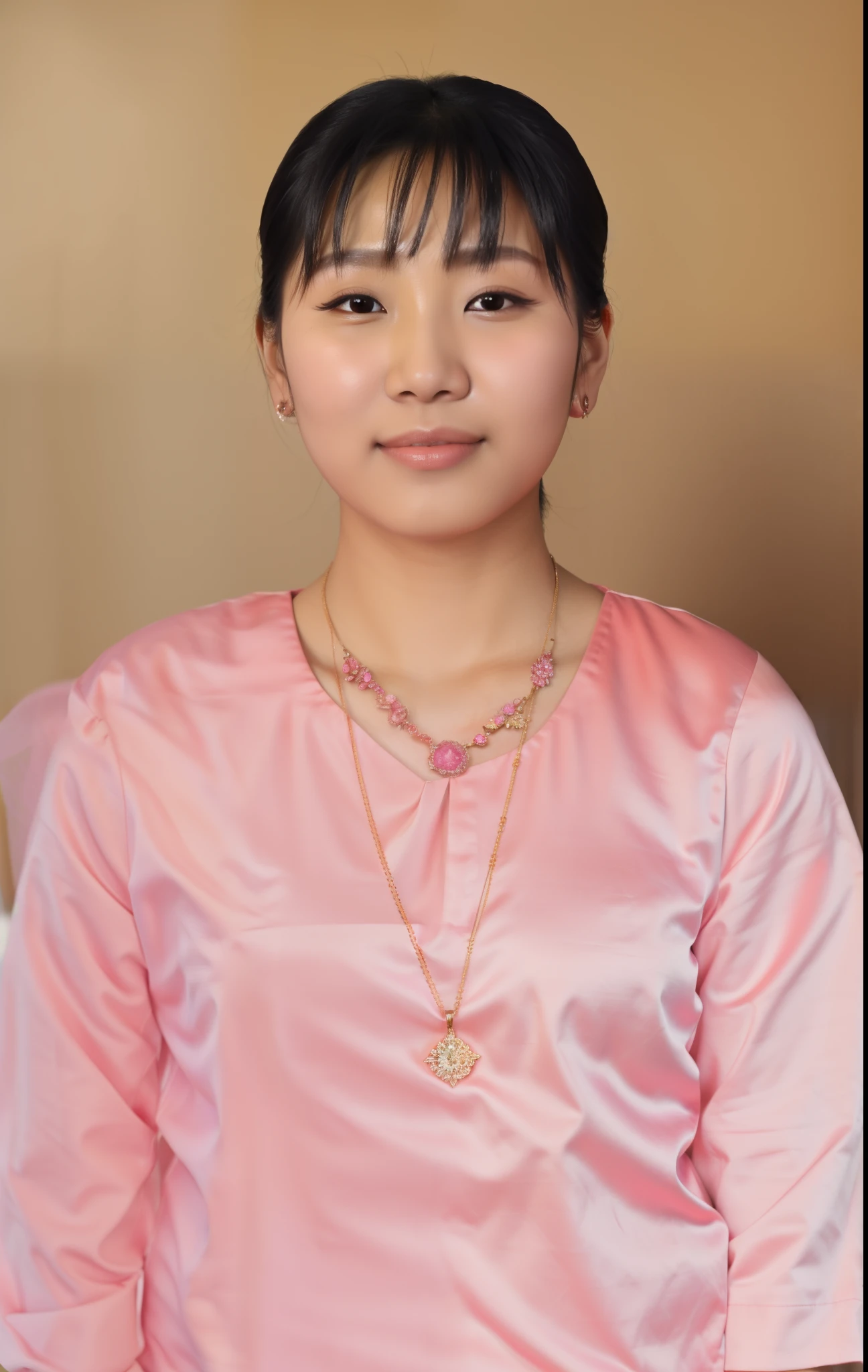 arafed woman in a pink shirt and necklace with a necklace, nivanh chanthara, in style of lam manh, inspired by Ruth Jên, mai anh tran, around 1 9 ,  my linh, inspired by Yao Tingmei, nuttavut baiphowongse, photo of a woman