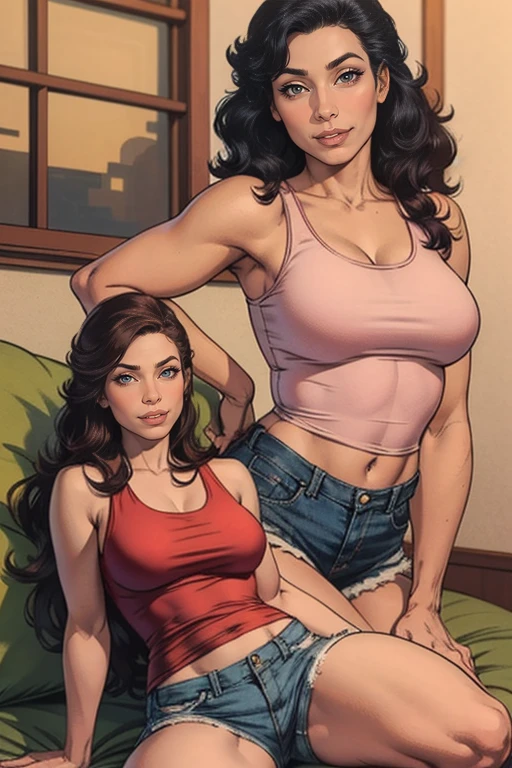 Asian woman with long brown hair and pink tank top, Beautiful young Korean woman with fair skin showing the entire top of her head, Beautiful young Korean woman, beautiful Korean woman, beautiful Asian woman, beautiful young Asian woman, beautiful Asian girl, Asian girl with long hair, Face beautiful asian, young asian, korean girl, korean woman, young asian, young beautiful korean face,wearing shorts,full body in park