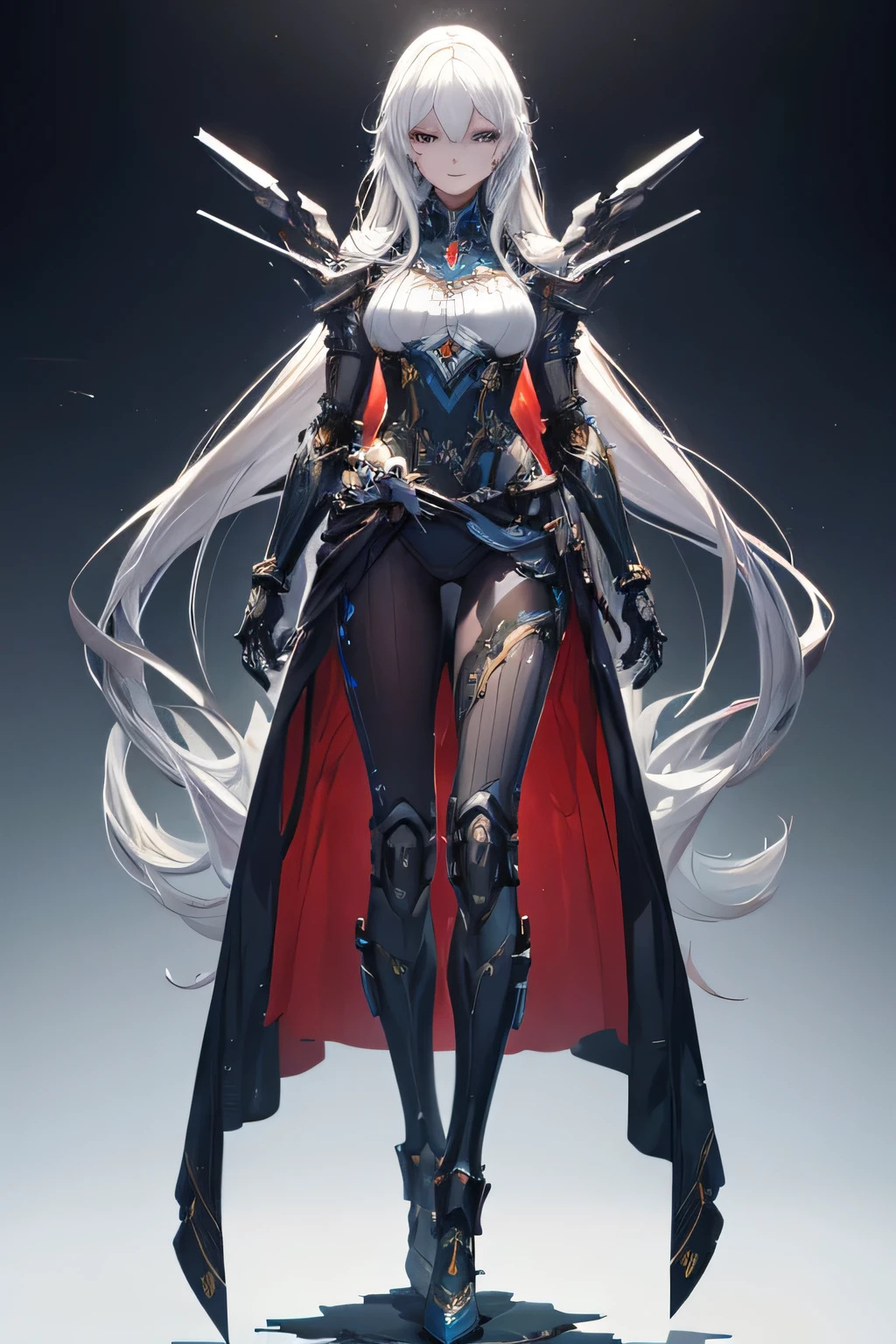 1mechanical girl, machanical limbs, full-body shot, detailliertes Gesicht, thin waist, mechanische Artefakte, Lange Haare, sehr filigrane Details, Realistische Lichter, Ultra-Details, 8K, ultrascharf, Meisterwerk, episch,