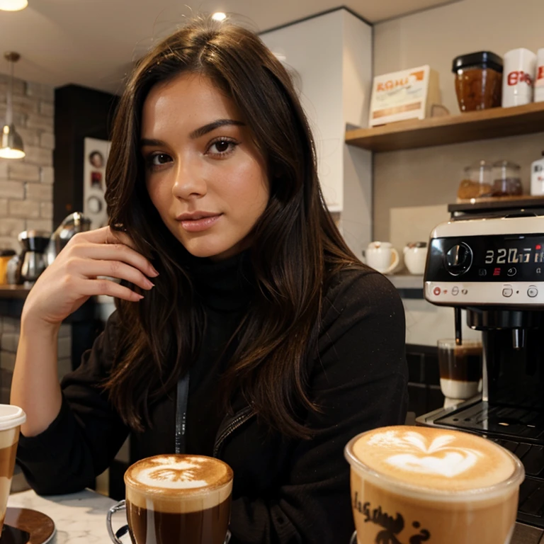 Femme brunette au caffee