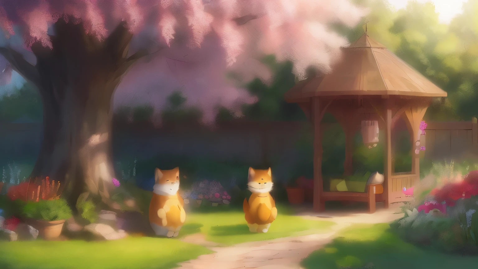 A group of adorable, anthropomorphic animal characters from the animated series "Smeshariki" playing in a vibrant and colorful garden. Their eyes are wide and bright, with detailed iris and expressive eyelashes. The characters have cute and friendly faces, with detailed lips and charming smiles. They are surrounded by lush green grass, blooming flowers, and tall trees that provide shade. The garden is filled with various playful activities, such as the characters sitting on a swing, jumping on a trampoline, and playing catch with a colorful ball. The sunlight filters through the leaves, creating a warm and inviting atmosphere. The artwork is rendered in a realistic and photorealistic style, capturing the fine details of the furry textures and vibrant colors. The image quality is of the highest standard, with ultra-detailed and sharp focus. The colors are vivid and saturated, giving the scene a lively and energetic feel. The lighting is soft and natural, enhancing the overall beauty of the garden.