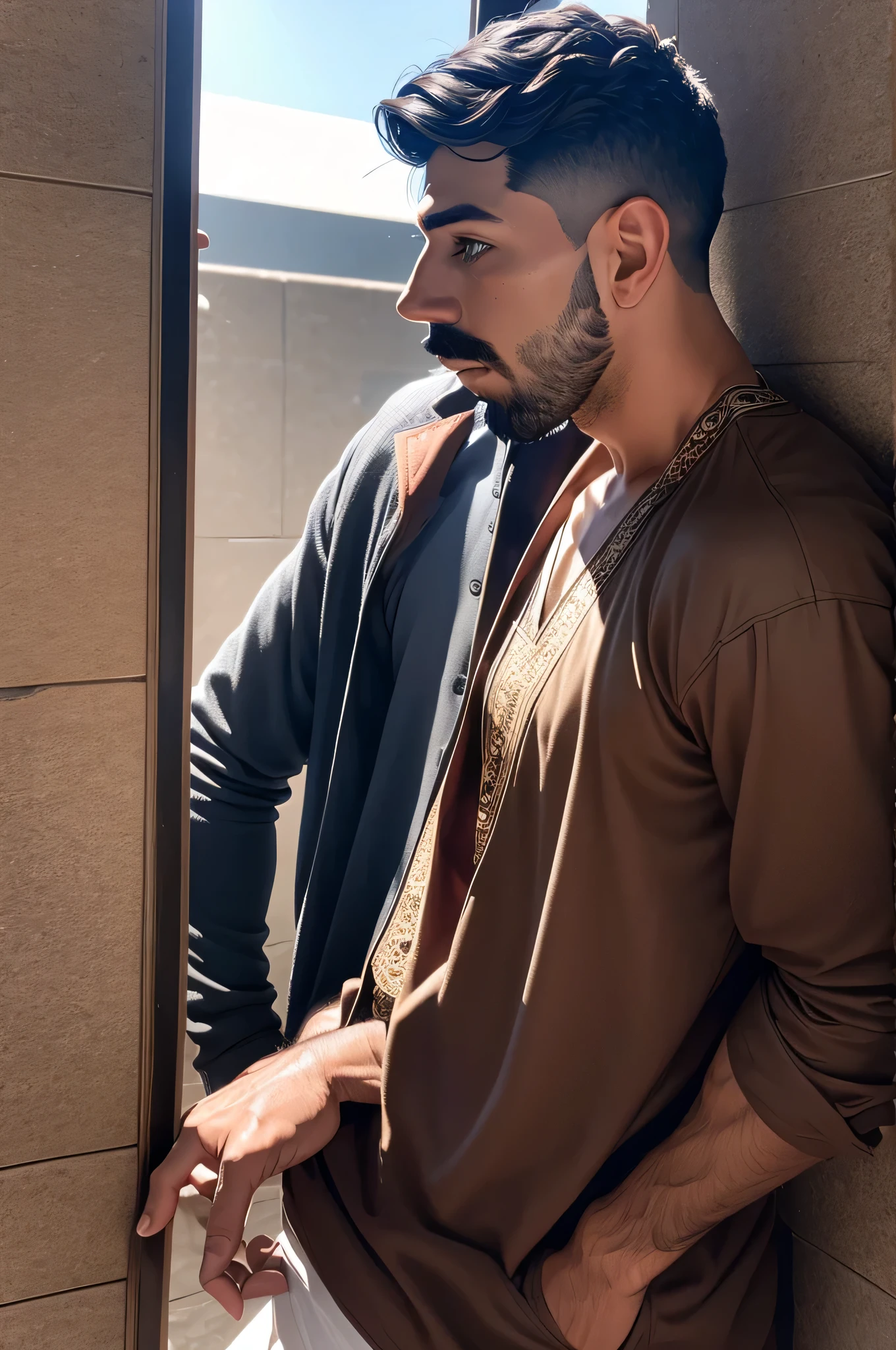 faaris azura, arabic fashion, arabic style, thobe, close up