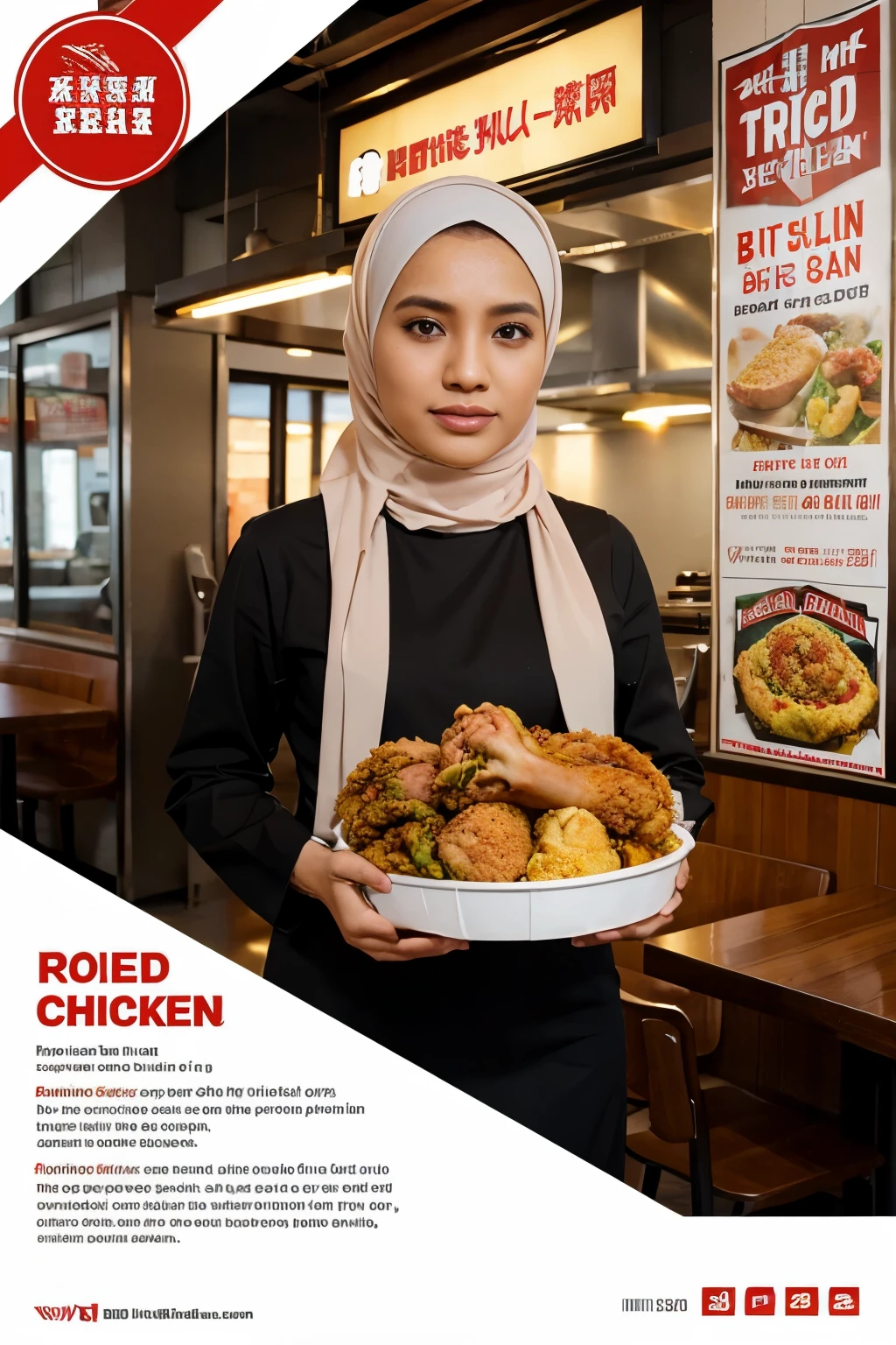 business poster, fried chicken, professional, 20x20, company, hijab, malaysian, profesional, fried chicken bucket, fried chicken restorant