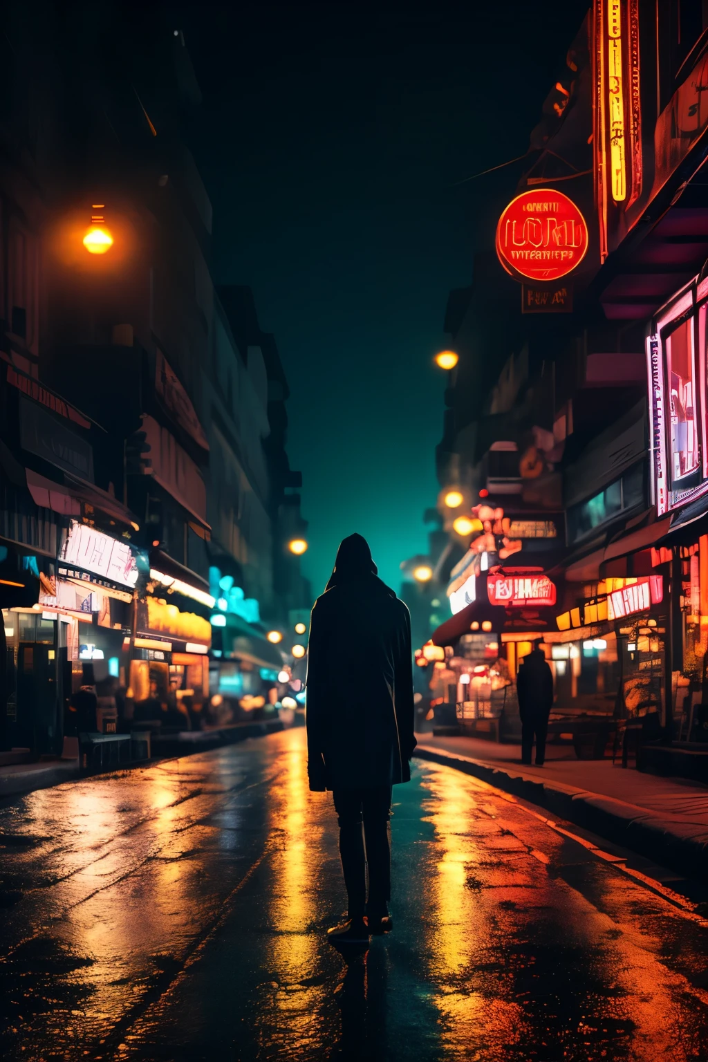 "a night walk on a Sunny Road" inspired by Grzegorz Domaradzki, atmosphere of cities at night, with the neon lights that have given way to LED ones, the emerging feeling is that of solitude, although not a sad solitude but a meditative solitude and contemplative.