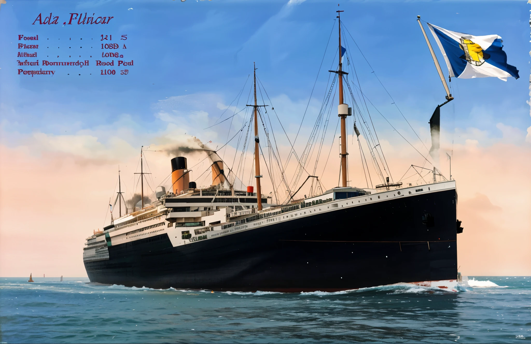 there is a cruise ship that is sailing in the water, by Carl Walter Liner, colourized, colorized, colourised, restored color, a colorized photo, by John Armleder, photo in color, by Harold von Schmidt, stern, digitally painted, portrait n - 9, by Kurt Roesch, colorized photo, by Ivan Lacković Croata