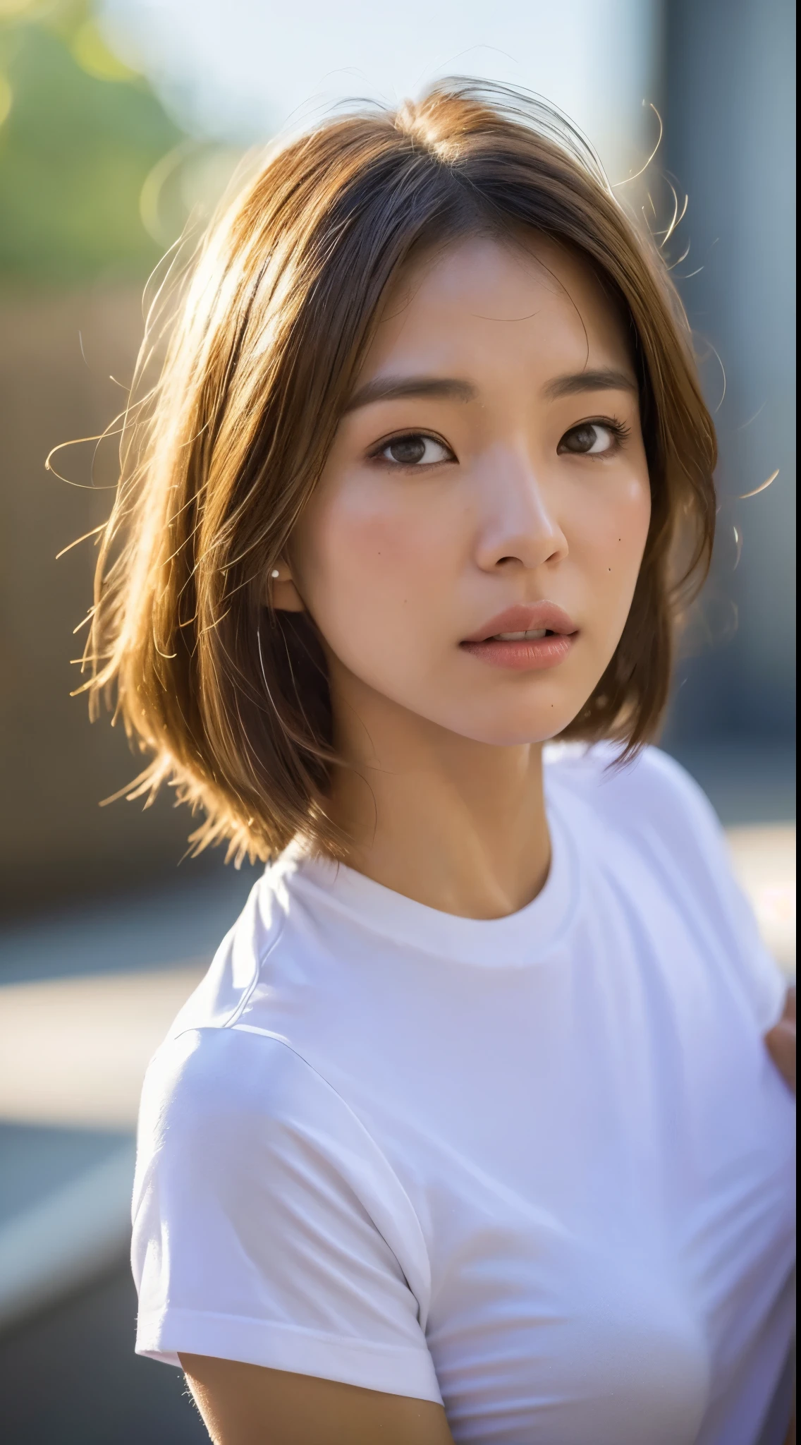dressed, (photo realistic:1.4), (hyper realistic:1.4), (realistic:1.3), (smoother lighting:1.05), (increase cinematic lighting quality:0.9), 32K, 1girl,20yo girl, realistic lighting, backlighting, light on the face, ray trace, (brightening light:1.2), (Increase quality:1.4), (best quality real texture skin:1.4), finely detailed eyes, finely detailed face, (tired and sleepy and joy), (laugh:0), face closeup, t-shirts, (Increase body line mood:1.1), (Increase skin texture beauty:1.1), listens to music with headphone