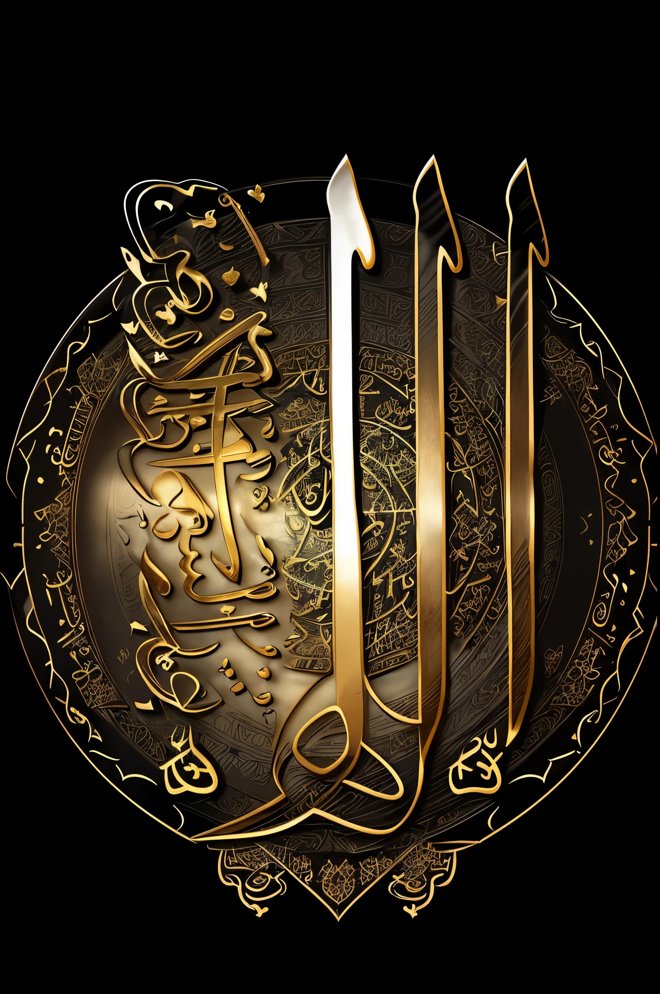 Black and white Arabic calligraphy with matt gold hearts, Islamic calligraphy, arabic calligraphy, font thuluth, Overlay with Arabic text, arabic calligraphy, , Islamic Art, islamic, reyyan, Romanized: Kaaba, hurufiyya, outline, by Sheikh Hamdallah, Arabic!, by Hafiz Anjum