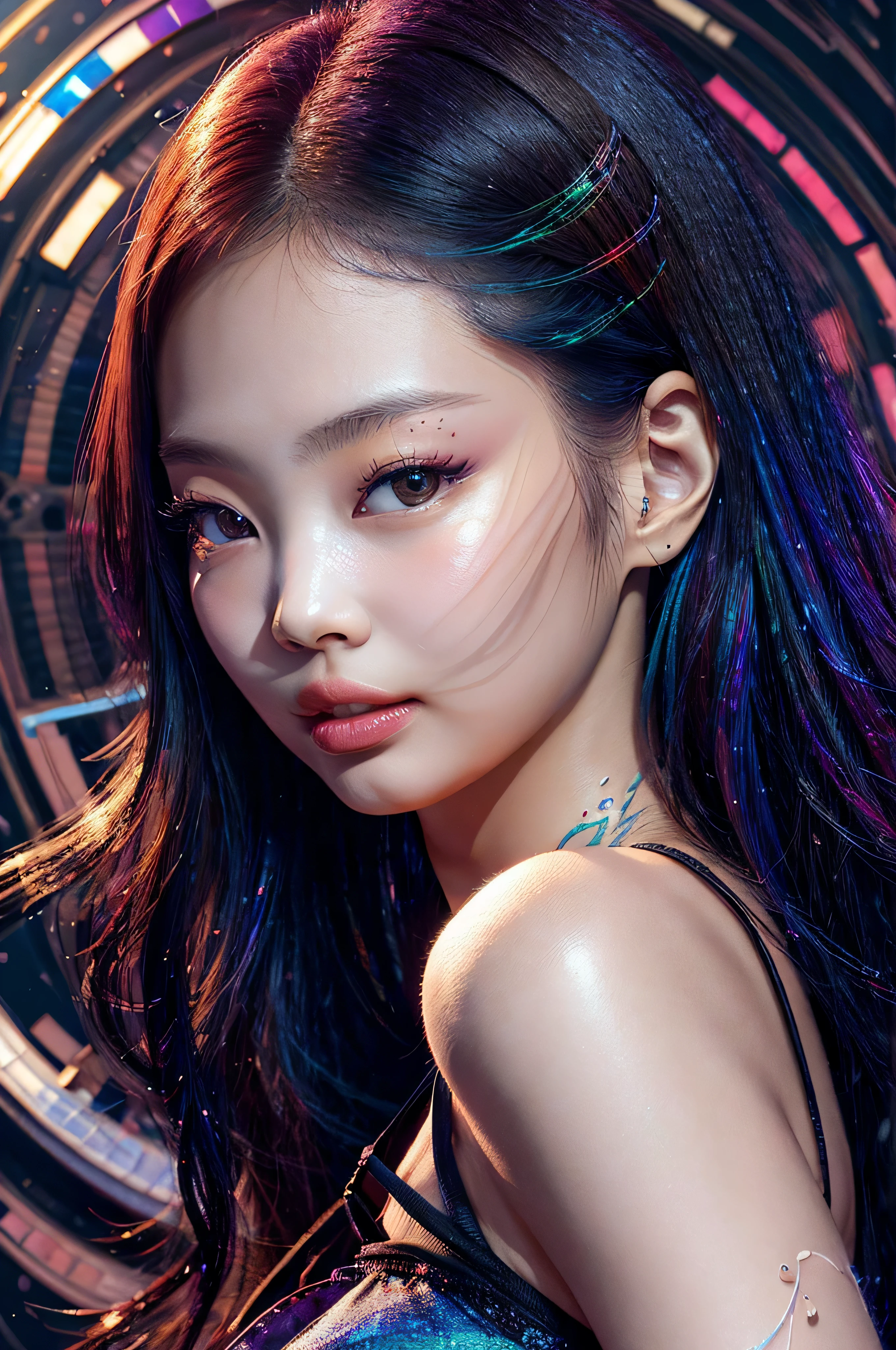 masterpiece, best quality, (extremely detailed CG unity 8k wallpaper, masterpiece, best quality, ultra-detailed, best shadow), (detailed background), (beautiful detailed face, beautiful detailed eyes), High contrast, (best illumination, an extremely delicate and beautiful),1girl,((colourful paint splashes on transparent background, dulux,)), ((caustic)), dynamic angle,beautiful detailed glow,full body, . Jennie Kim,