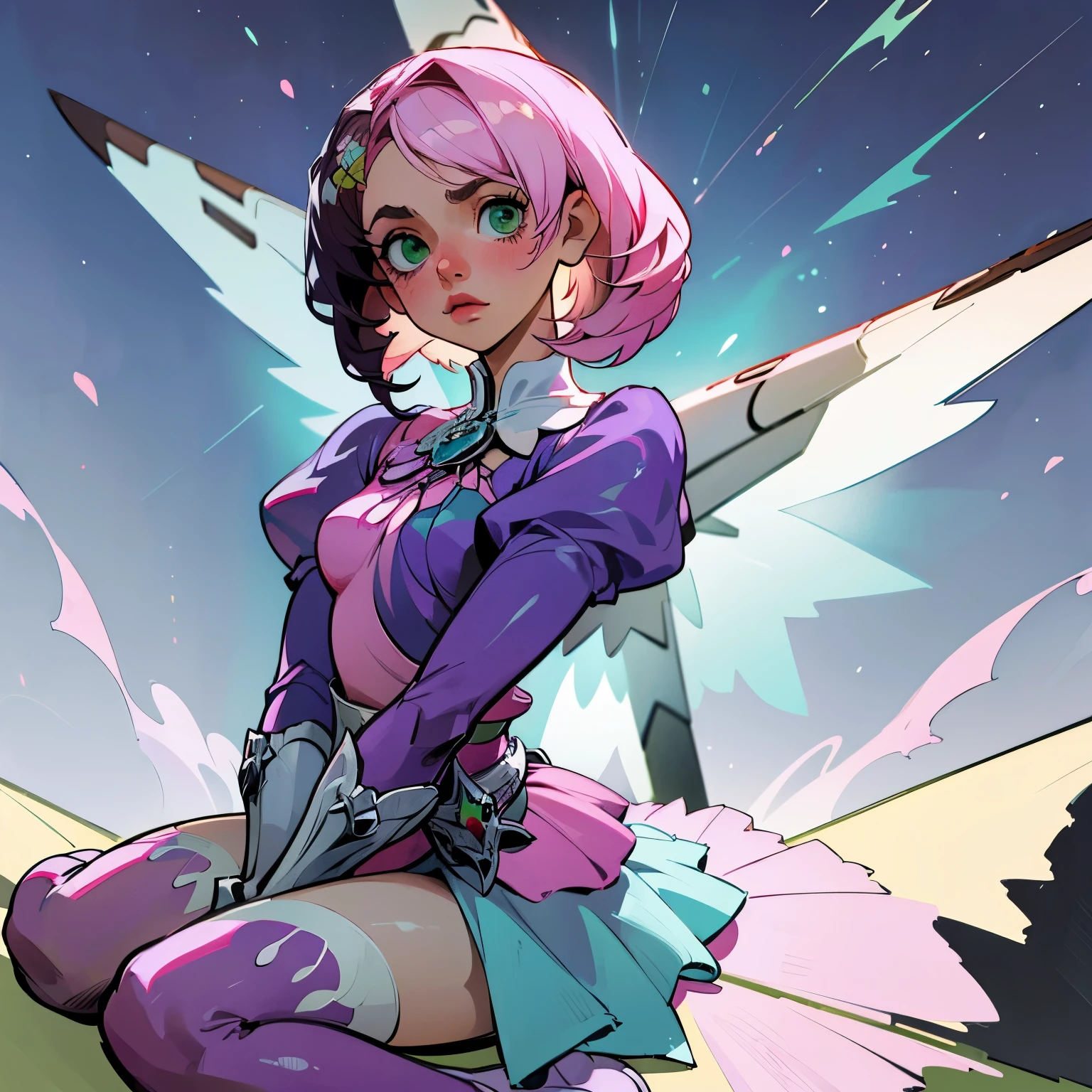 Alisa bosconovitch, melhor qualidade, contemporary, estilo plano, minimalismo, Green Eyes Flat Illustration, cabelo rosa, cabelo curto, cabelos multicoloridos, Camisa Preta, mechanical wings, Head Portrait Close-U, peito pontudo, decote, super decote, middlebreasts, Tekken，cabelo rosa pastel, 1girl, em quimono, hand-painted，Desenho de linha sem cor, colorida do yandere pastel, Tekken, [Detailed illustrations, Arte baseada em anatomia extremamente ideal, desenhos muito detalhados e detalhados, delicate lines with slowness and urgency, Realistic texture expression],(((Linhas principais coloridas)),(Obras de arte com excelente artesanato),(fundo do parque),[ anime Menina japonesa bonita 14 anos de idade Skinny] cabelo rosa claro, com roupa de empregada，figura esbelta，robusto，He sat on the floor，Vestido com roupas de empregada rosa e branco，cabelos muito curtos，com orelhas de gato，quadratic element，, kawaii cor-de-rosa na roupa da era de 1910, Alisa Bosconovich pink lips, no estilo da paleta de cores suave aurorapunk, an anime illustration of his face, gifs animados, hand drawn animation, charming sketches, suave e brilhante, romantismo nebuloso, Estilo Superflat, fundo branco - ar 1:1 - niji 5 - estilo expressivo --s 50