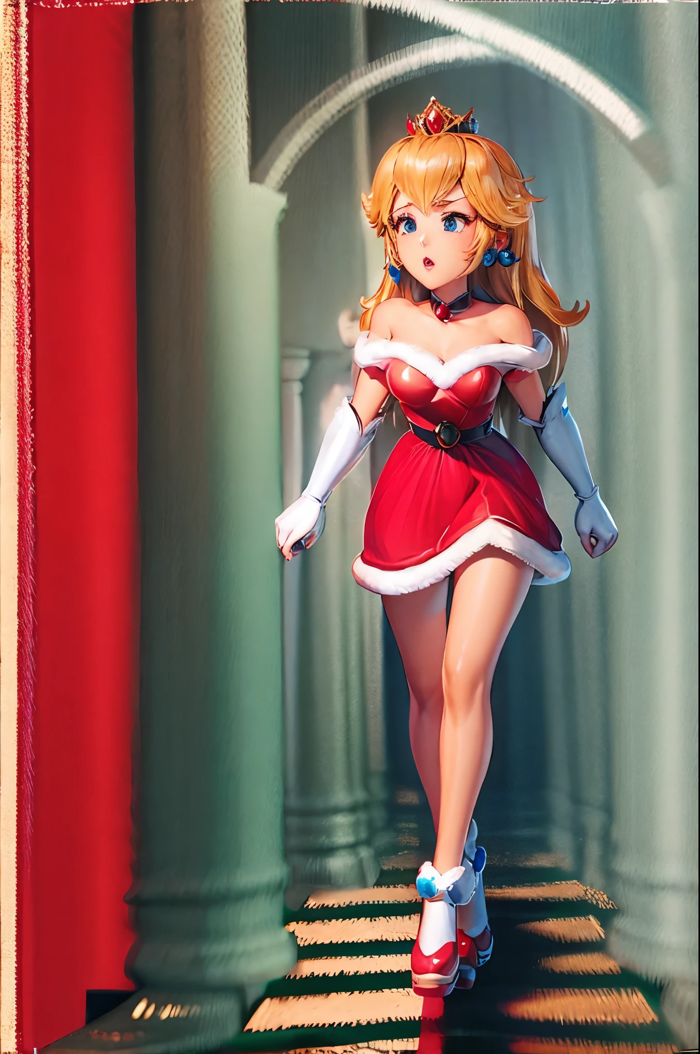 PrincessPeach sntdrs, red santa dress, fur belt