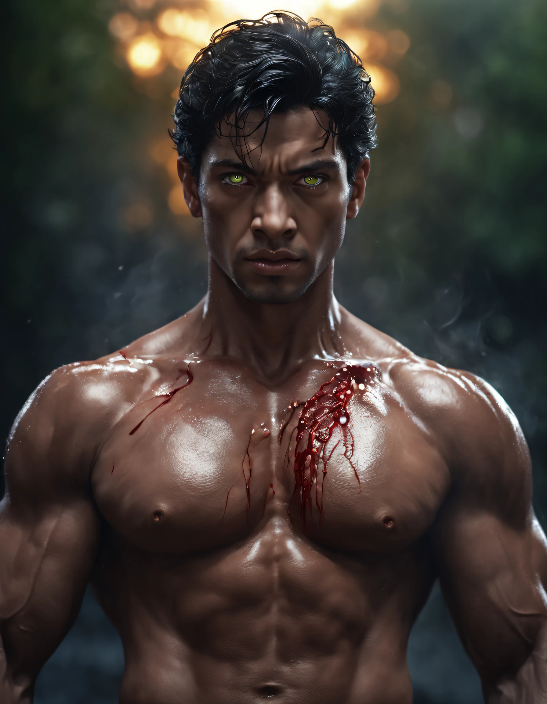 Stable Broadcast Prompt: altamente detalhado, professional lighting, detalhes coloridos, cores iridescentes, a man with big green eyes shedding tears of blood, boca aberta gritando, melhor qualidade,Realistic portrait,homem de pele vermelha com olhos azuis marejados,boca aberta gritando,foco nítido,intense emotions,detailed facial features,long eyeslashes,tears running down face,tom de pele incomum,vivid colors,emotional expression,olhos molhados,expression of pain and despair,dramatic lighting, shine the sun on you,Contrast between darkness and light。 The resulting Stable Broadcast prompt is as follows:: "close-up of a man with lightning in his hand,strong and imposing muscular male hero, inspirado em Joe Jusko, Balrog humanoid, Banhado pela luz solar, Contrasting Darkness and Light,(melhor qualidade,4k,8k,alto,master part:1.2), ultra-detalhado, (Realistic,fotorrealista,foto-Realistic:1.37), HDR,UHD,studio lighting,Tonalidade ultrafina,foco nítido,Physically-based rendering,extreme detail description,profissional, cores vibrantes, Bokeh, ,(gigante e poderoso)