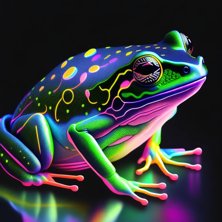 intricate and colorful, (digital painting:1.2) neon tree frog, bright neon skin, wet, portrait, concept art, octane render, trending on artstation, neon-noir background, iolibt, vfx, Blender and Photoshop, octane render, excellent composition, cinematic atmosphere, dynamic dramatic cinematic lighting, aesthetic, very inspirational, arthouse,(dark plain black background:1.4))