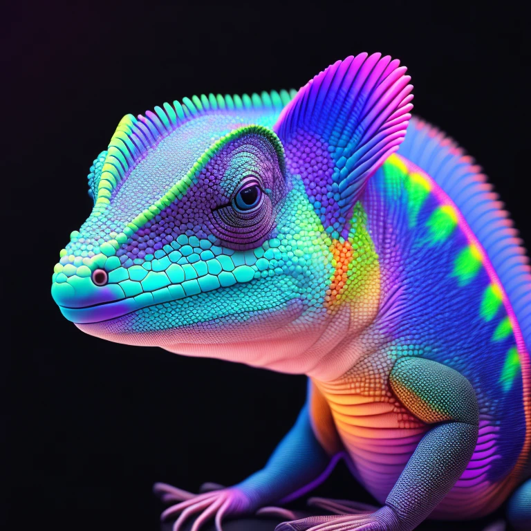 intricate and colorful, (digital painting:1.2) neon chameleon, bright neon skin, wet, portrait, concept art, octane render, trending on artstation, neon-noir background, iolibt, vfx, Blender and Photoshop, octane render, excellent composition, cinematic atmosphere, dynamic dramatic cinematic lighting, aesthetic, very inspirational, arthouse,(dark plain black background:1.4))